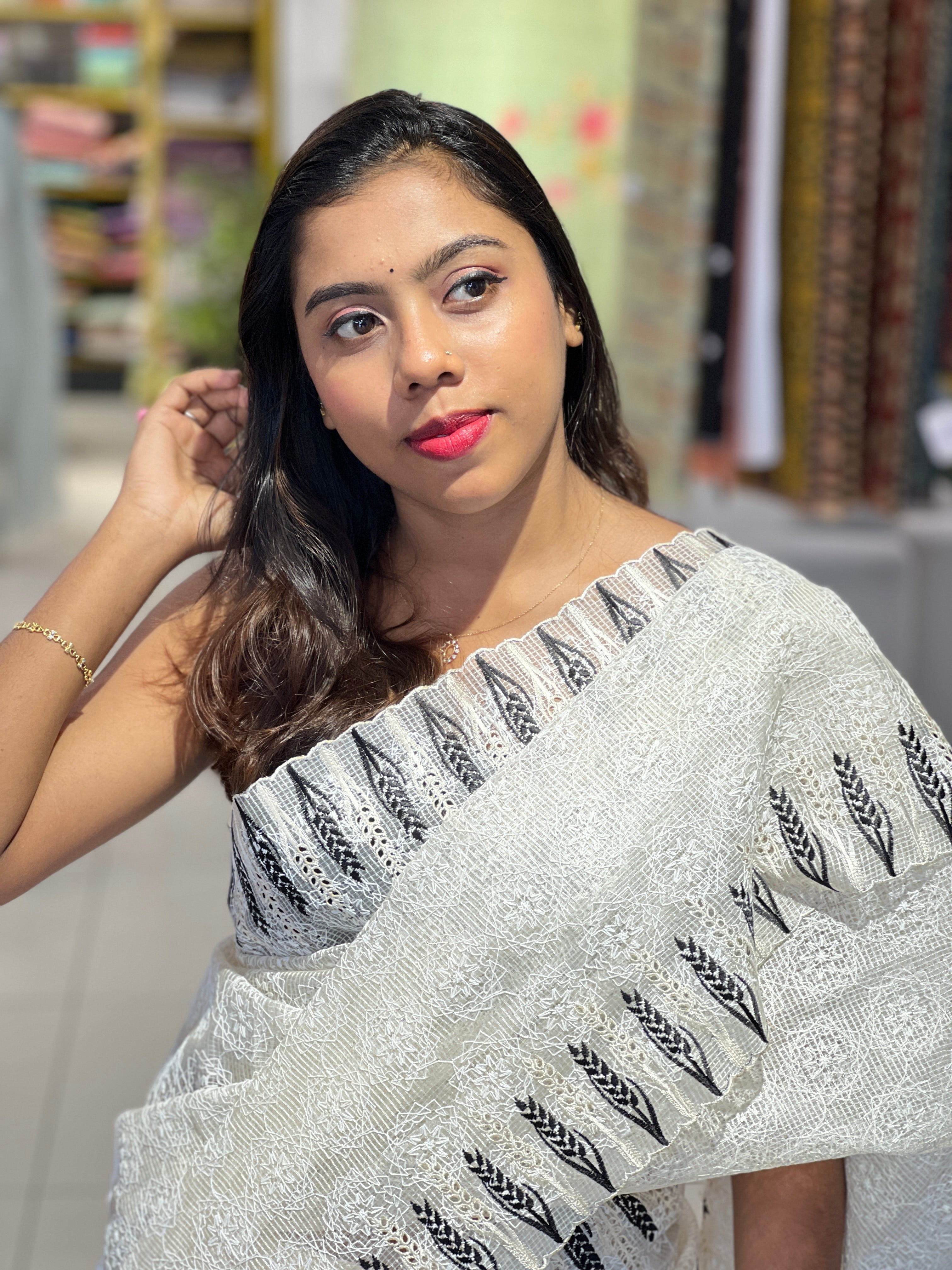 Floral Embroidery Detailed Tepchi Kota Saree | PNS283