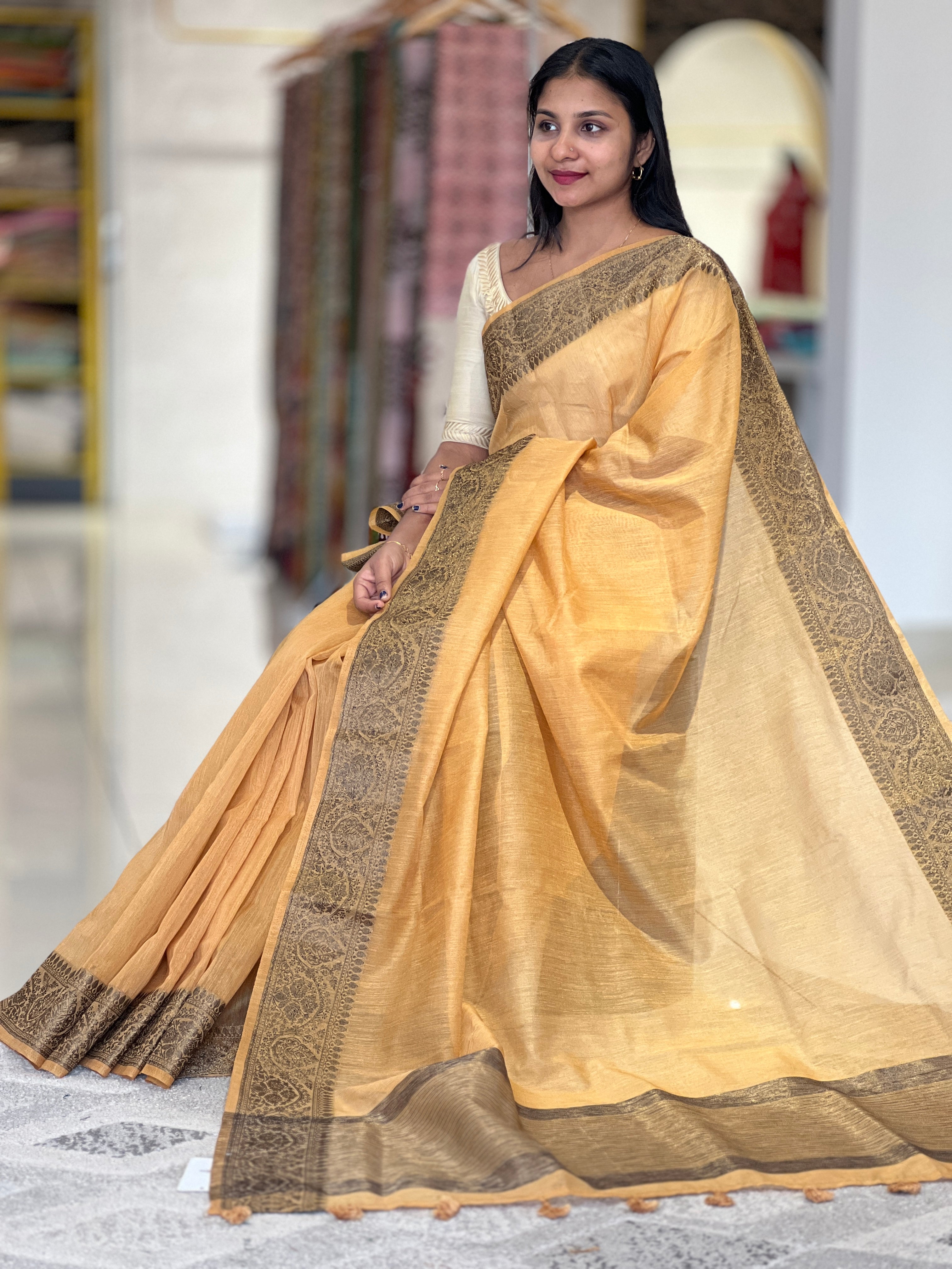Zari Weaved Border Semi Geecha Saree | YNG489