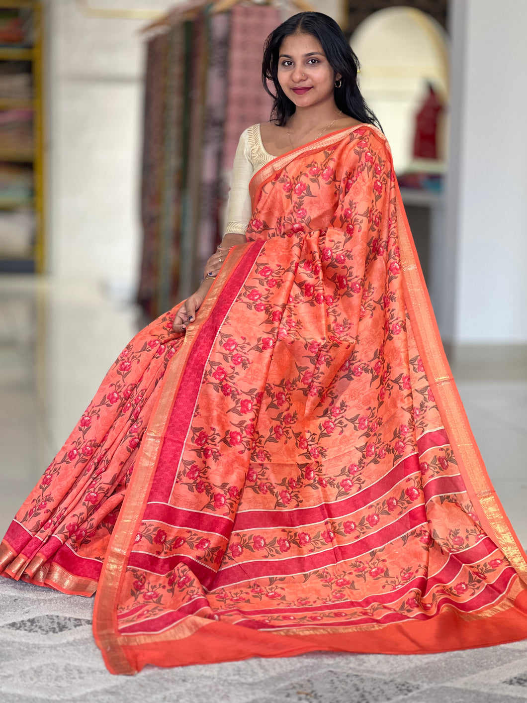 Floral Printed Pattern Chanderi Saree | LP170