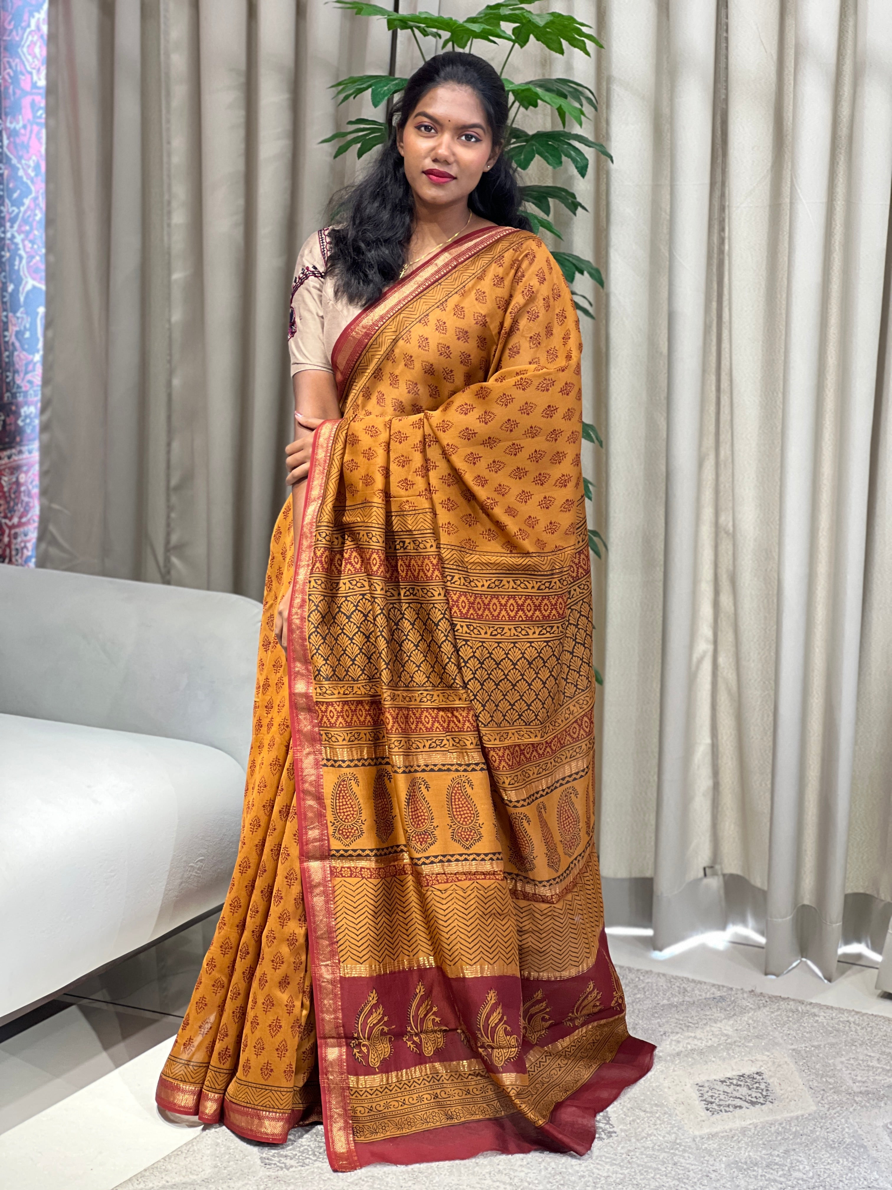 Hand Block Printed Chanderi Silk Saree | SVF193