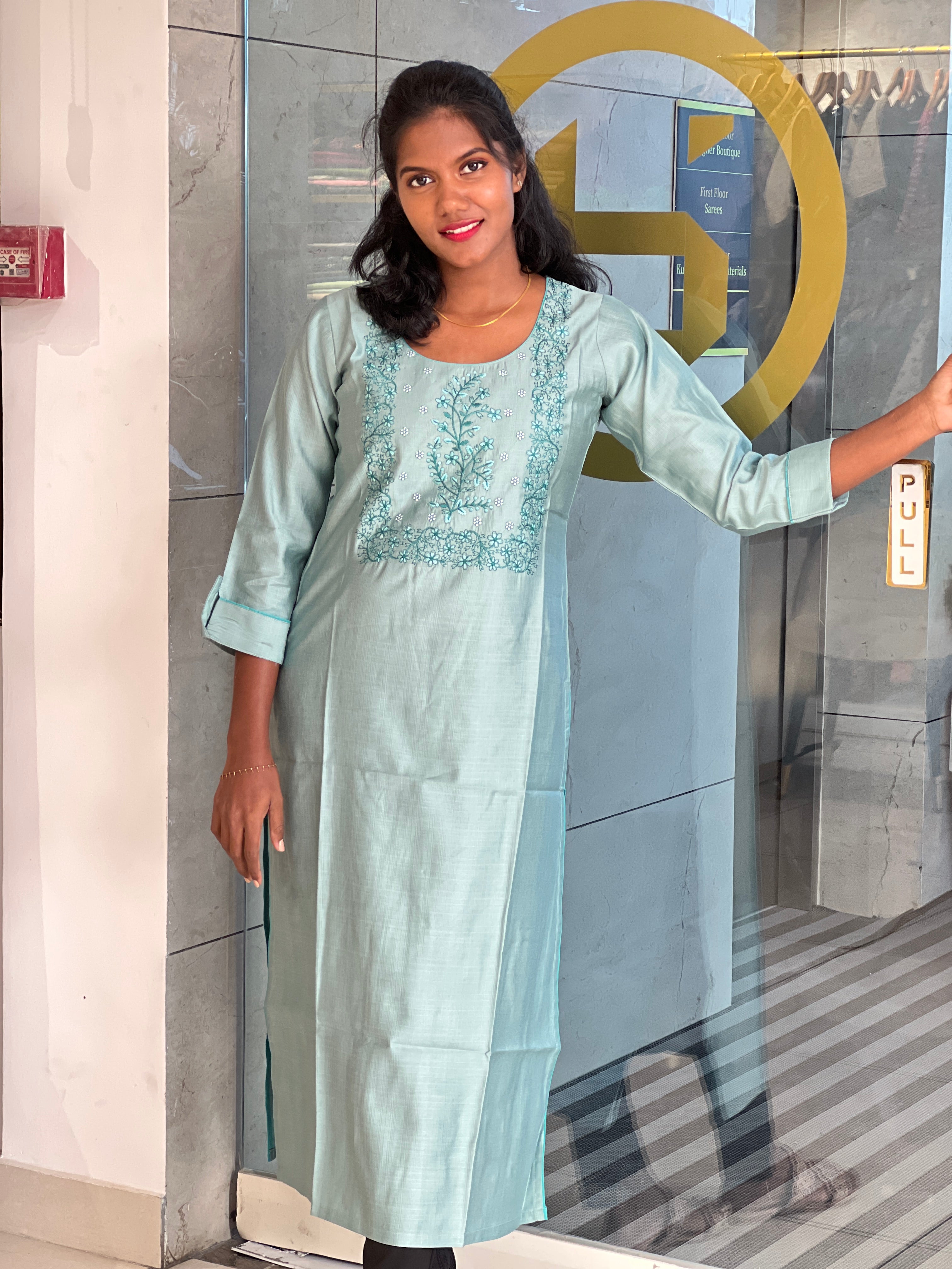 Yoke Machine Embroidery Pattern Rayon Finish Kurta |  YAS150