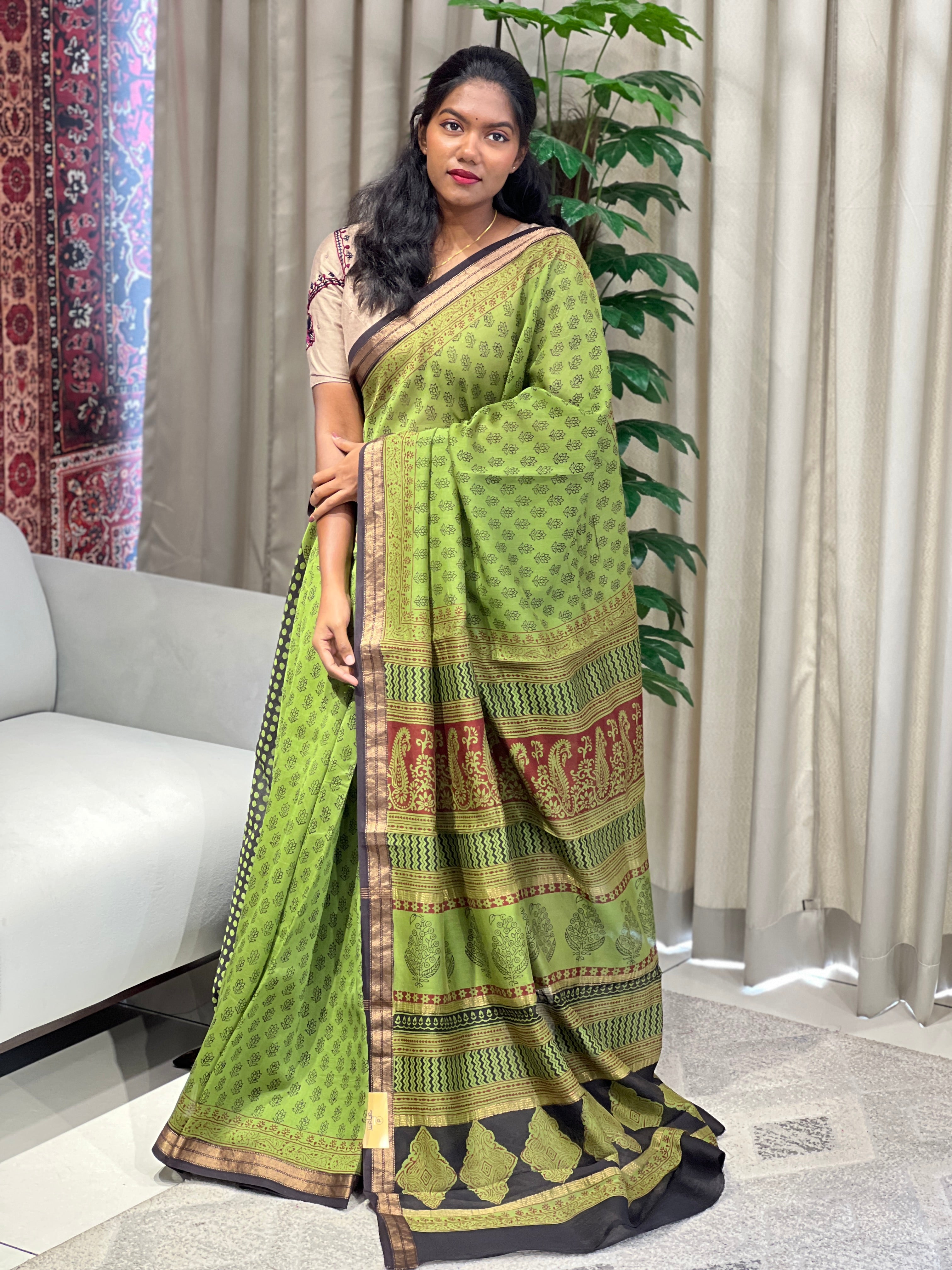 Hand Block Printed Chanderi Silk Saree | SVF196