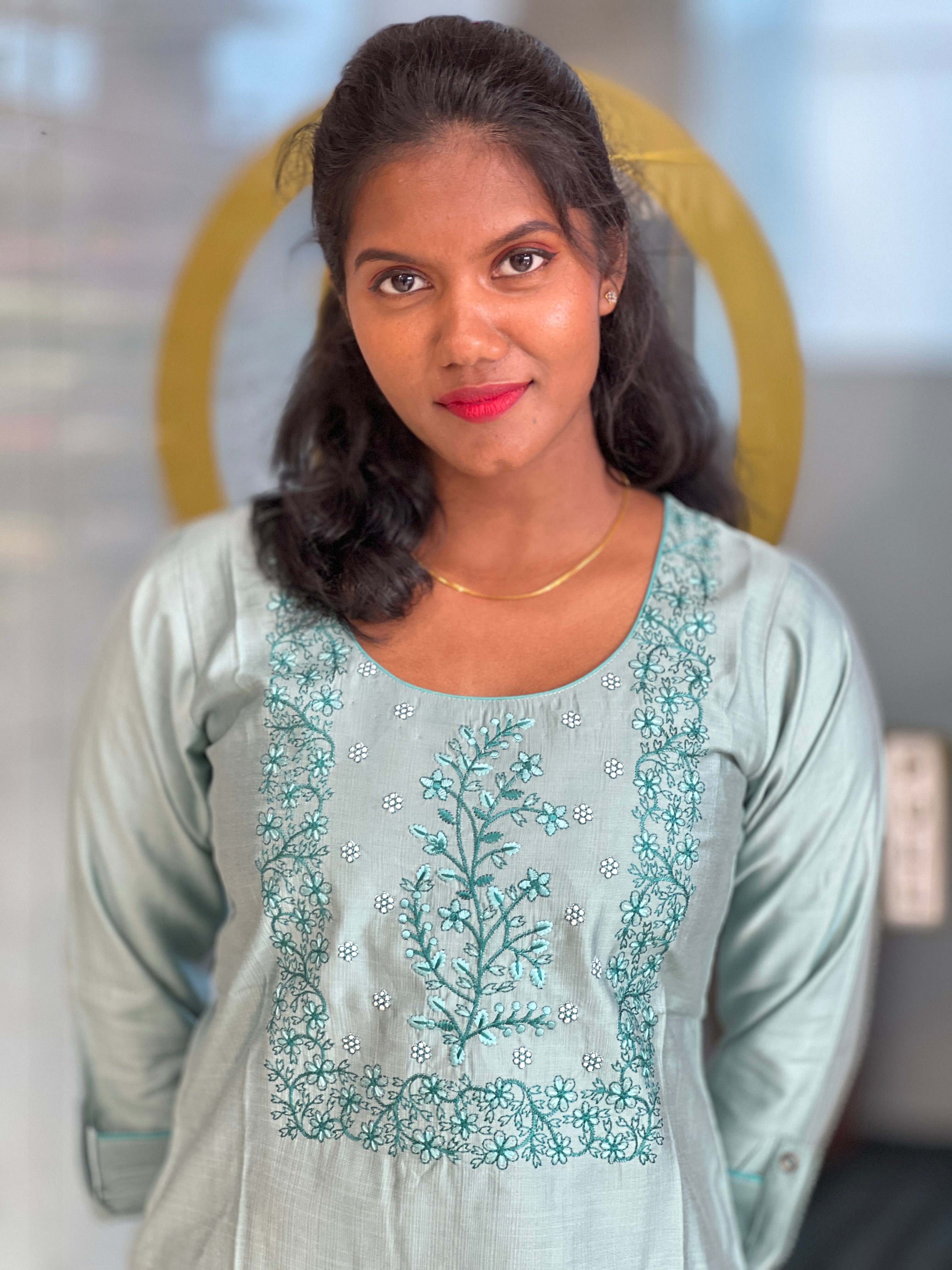 Yoke Machine Embroidery Pattern Rayon Finish Kurta |  YAS150