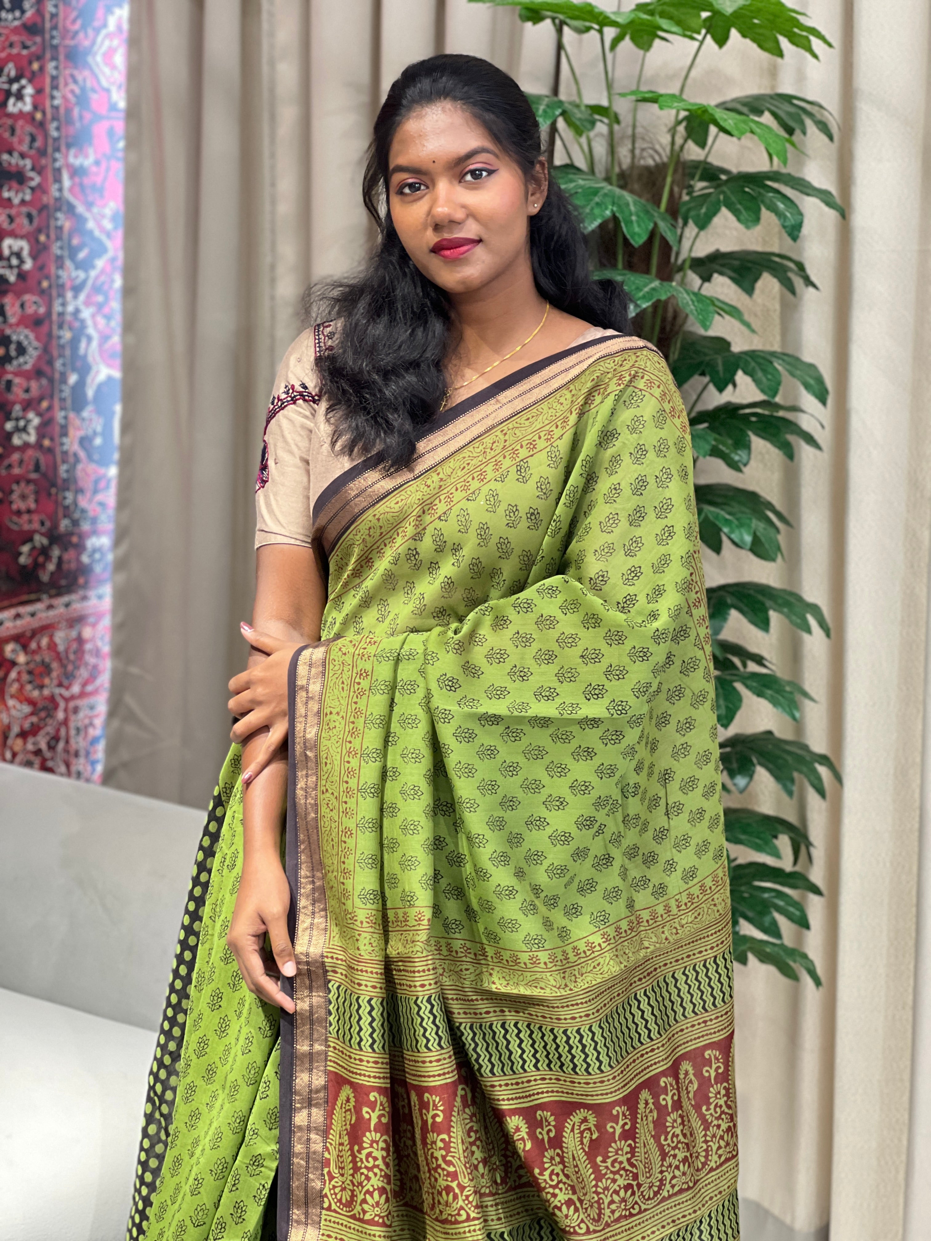 Hand Block Printed Chanderi Silk Saree | SVF196