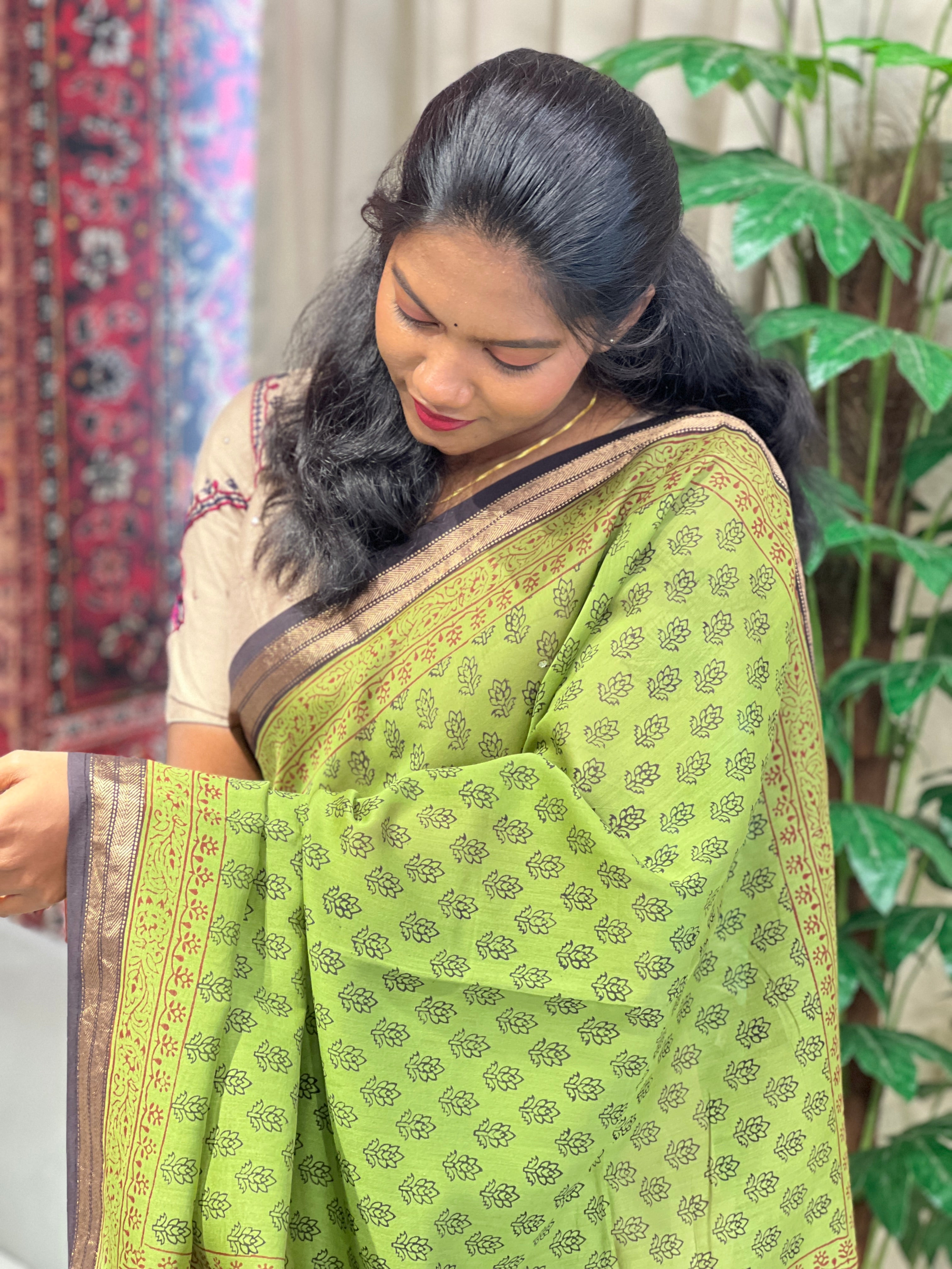 Hand Block Printed Chanderi Silk Saree | SVF196