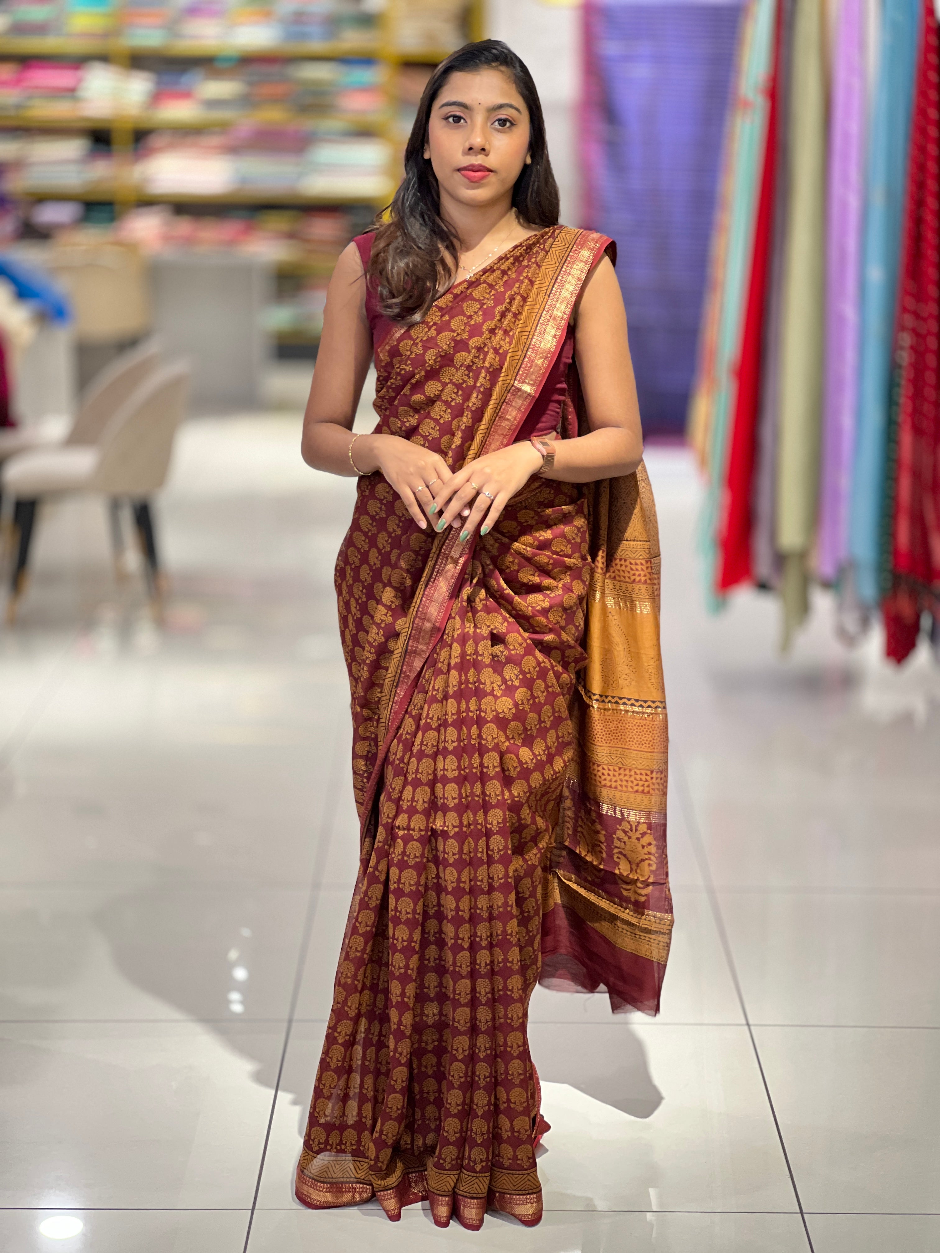 Mangalgiri Border Detailed Chanderi Saree | SVF198