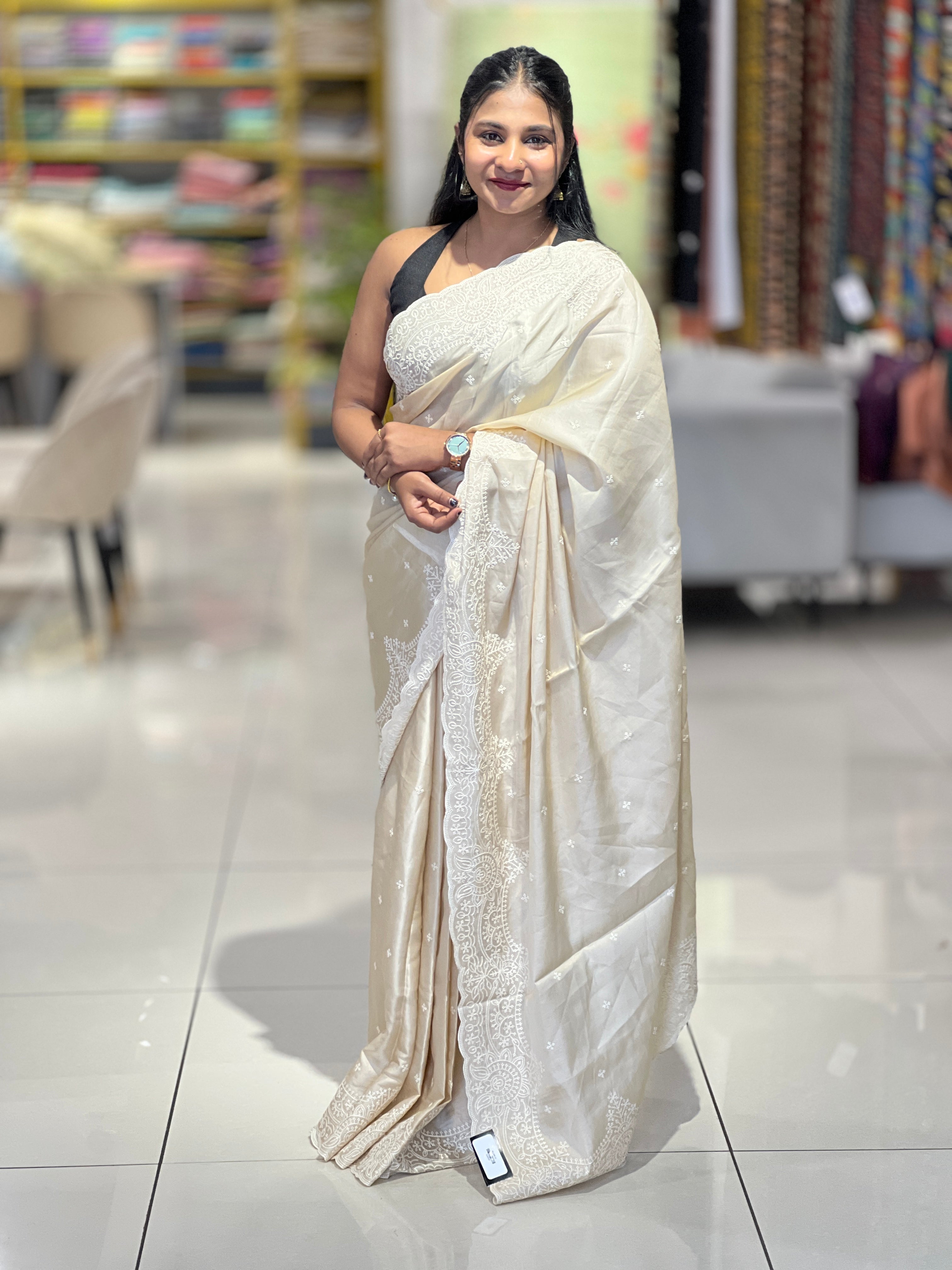 Point Embroidery Detailed Semi Tussar Saree | SUN556