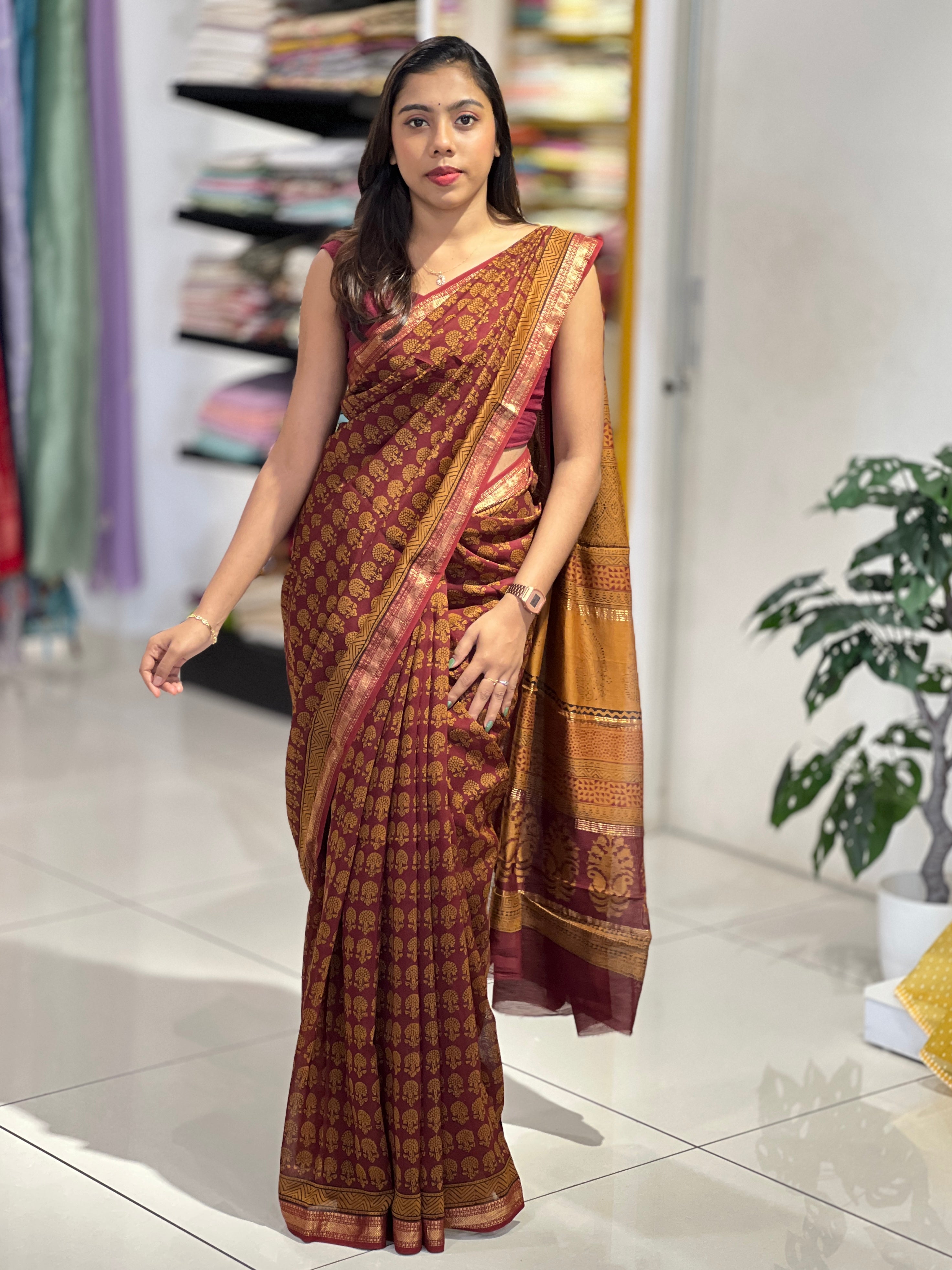 Mangalgiri Border Detailed Chanderi Saree | SVF198