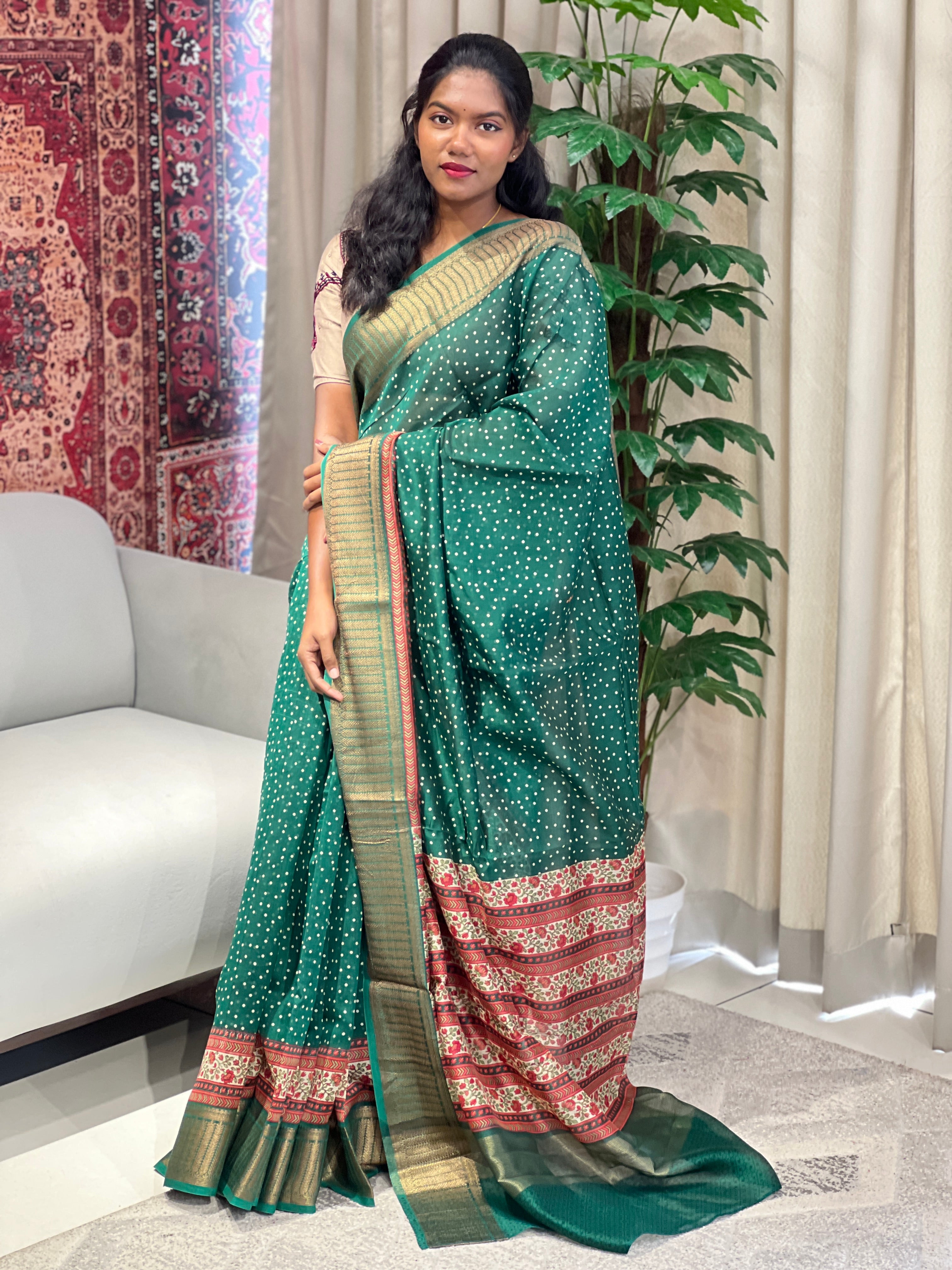 Dot Print Patterned Chanderi Saree | RGD940R