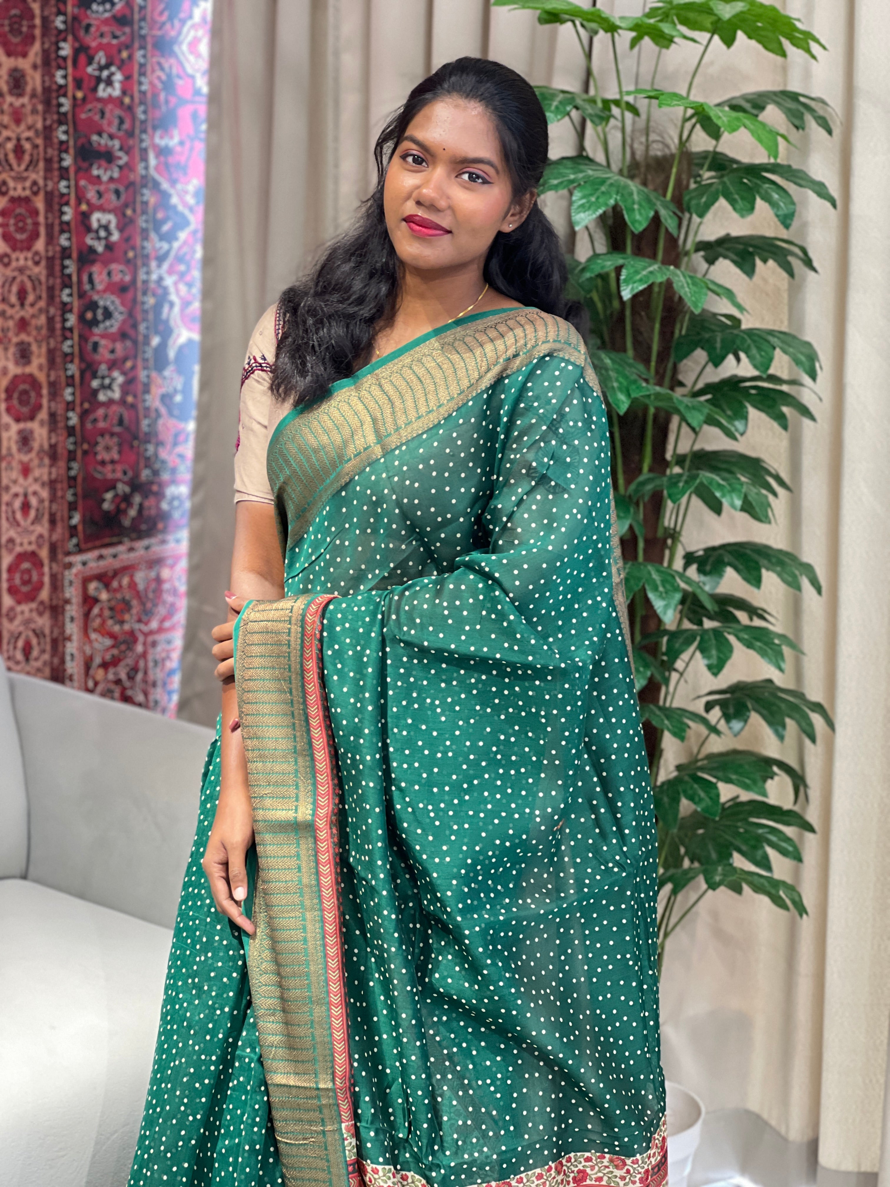 Dot Print Patterned Chanderi Saree | RGD940R