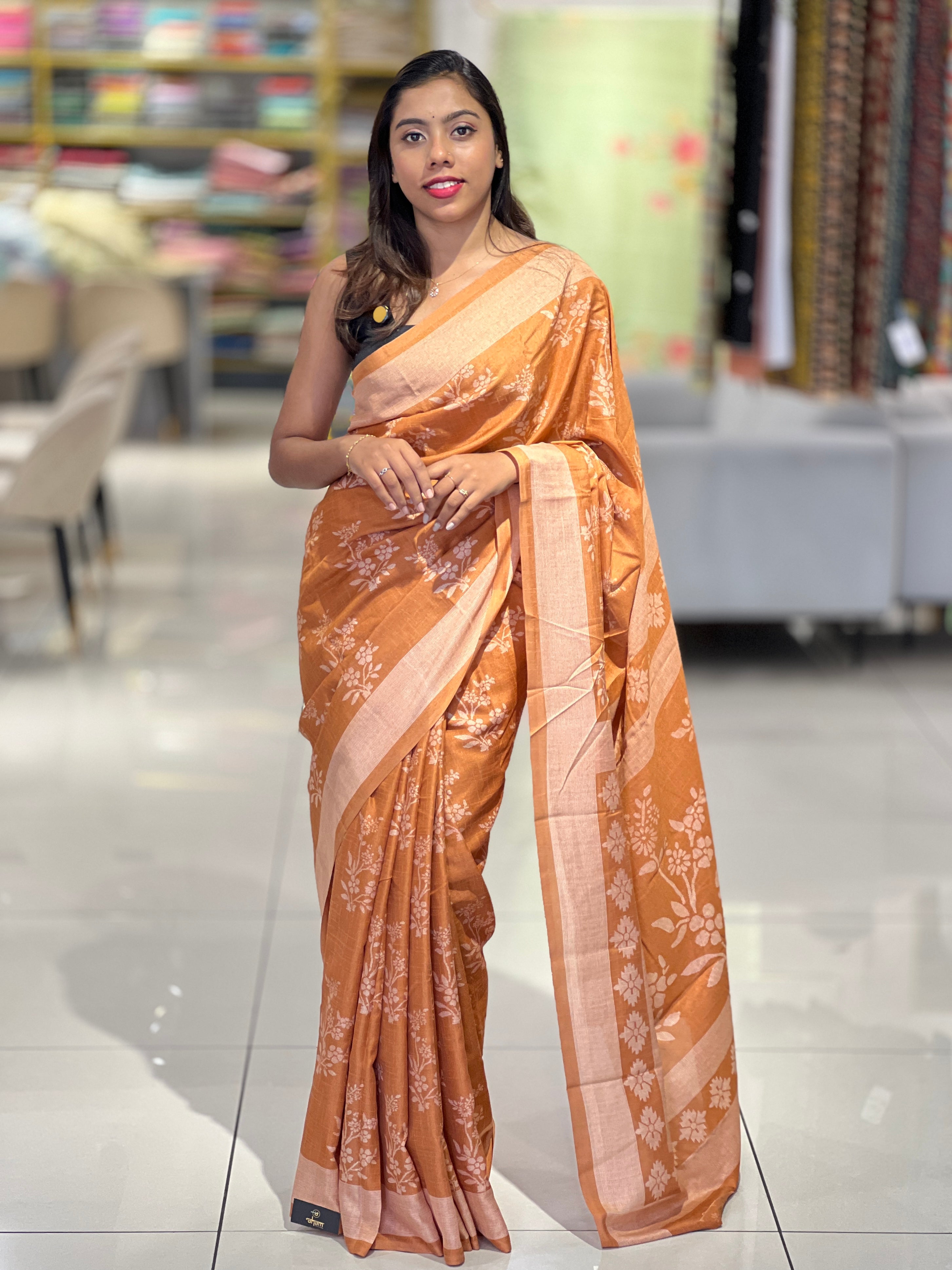 Floral Printed Semi Silk Saree | RMP114