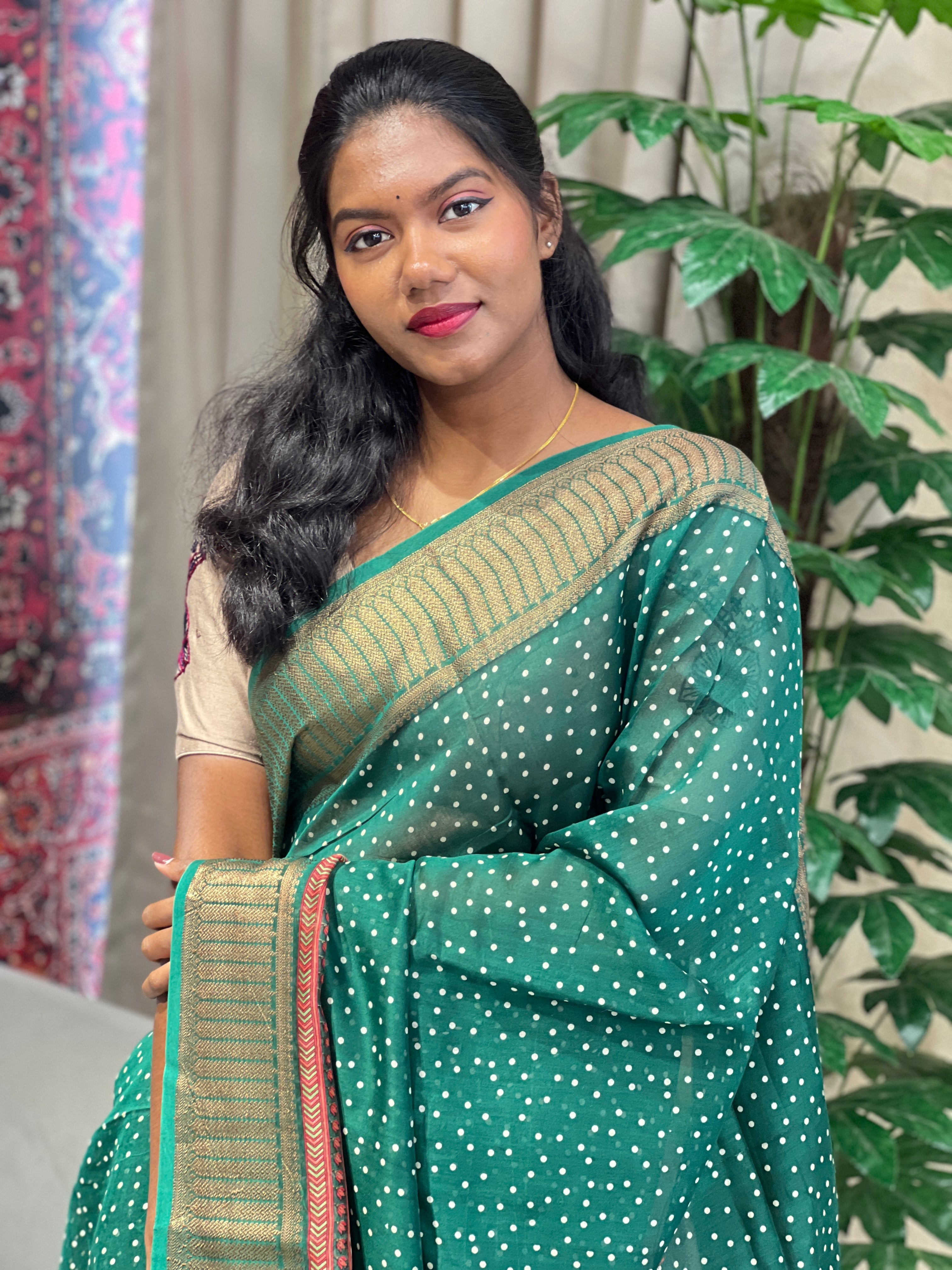 Dot Print Patterned Chanderi Saree | RGD940R