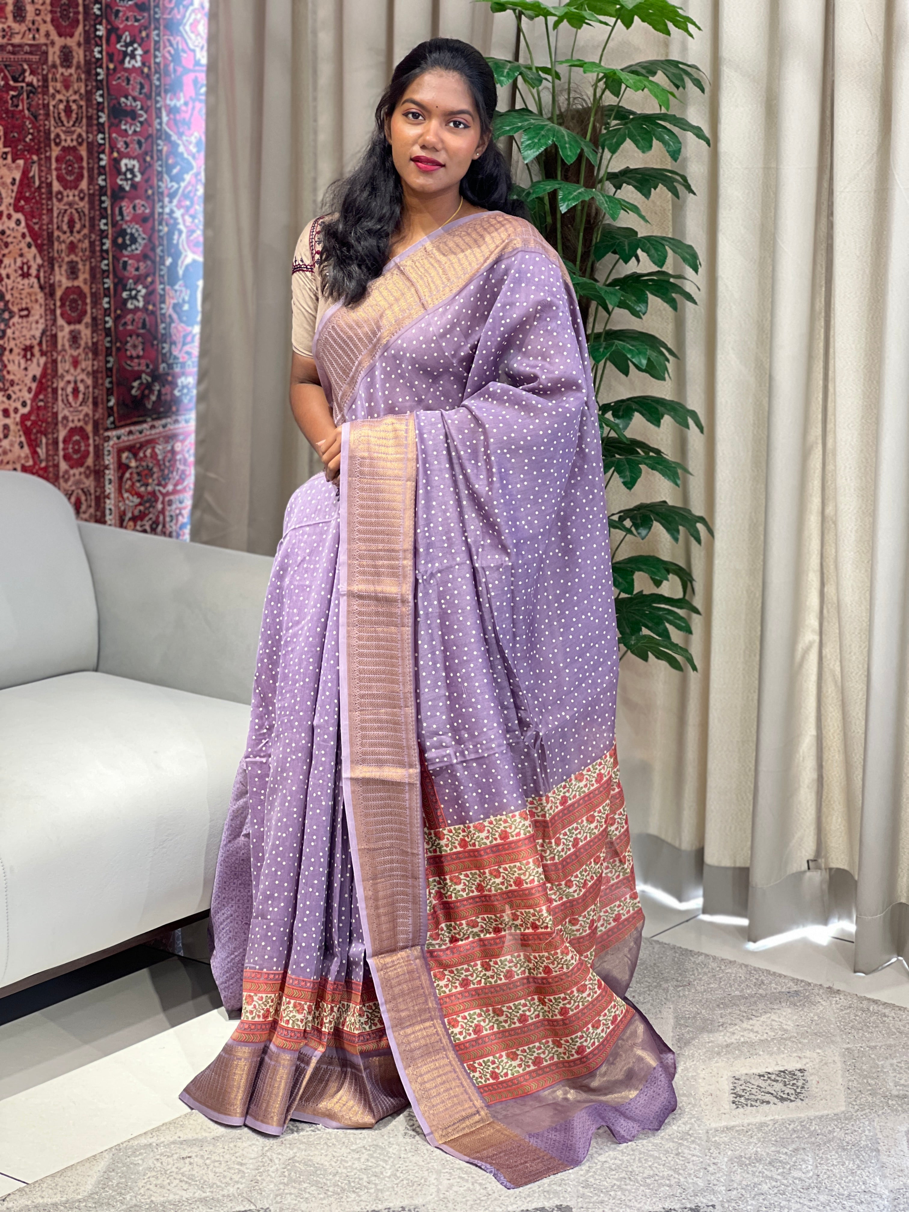 Dot Print Patterned Chanderi Saree | RGD941R