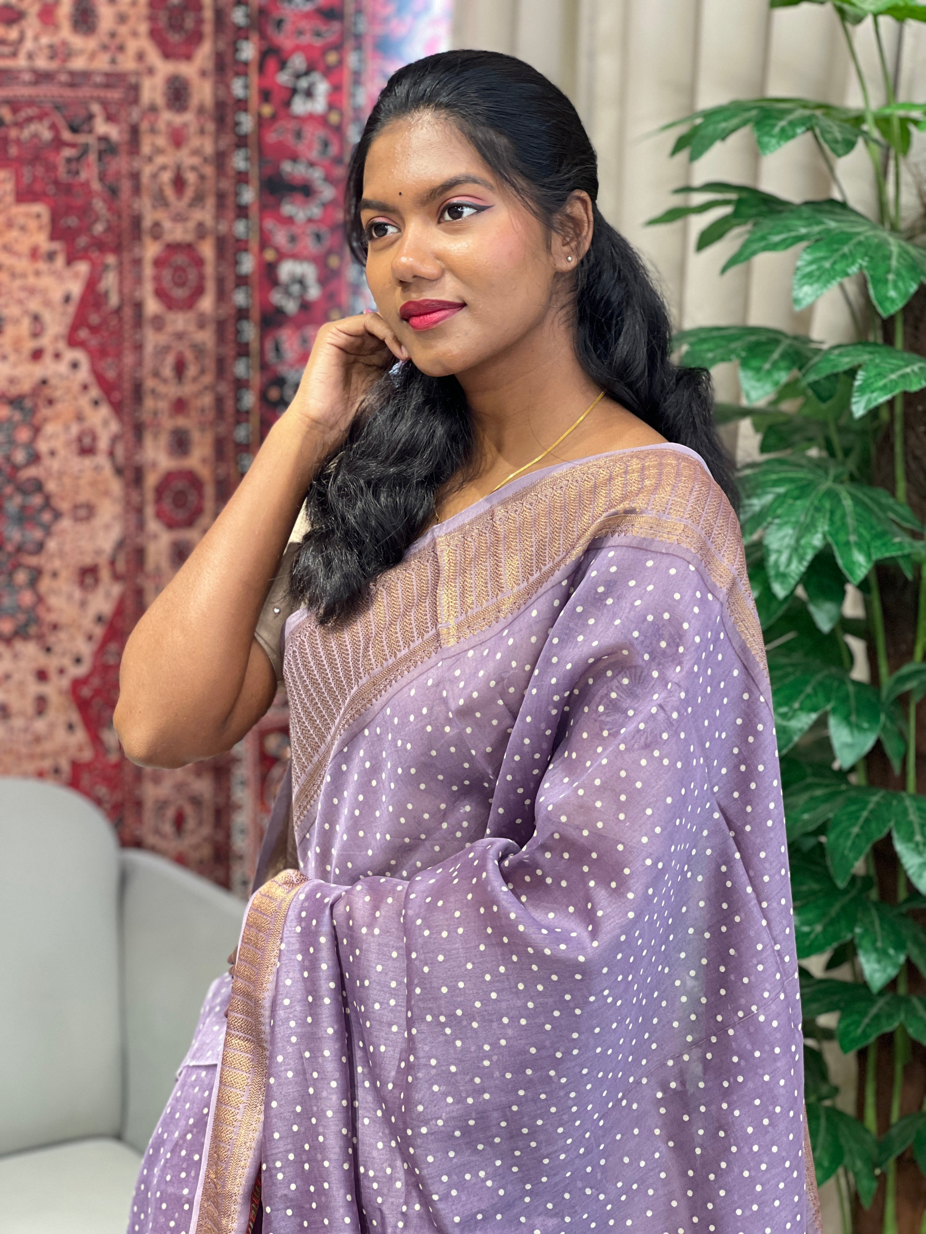 Dot Print Patterned Chanderi Saree | RGD941R