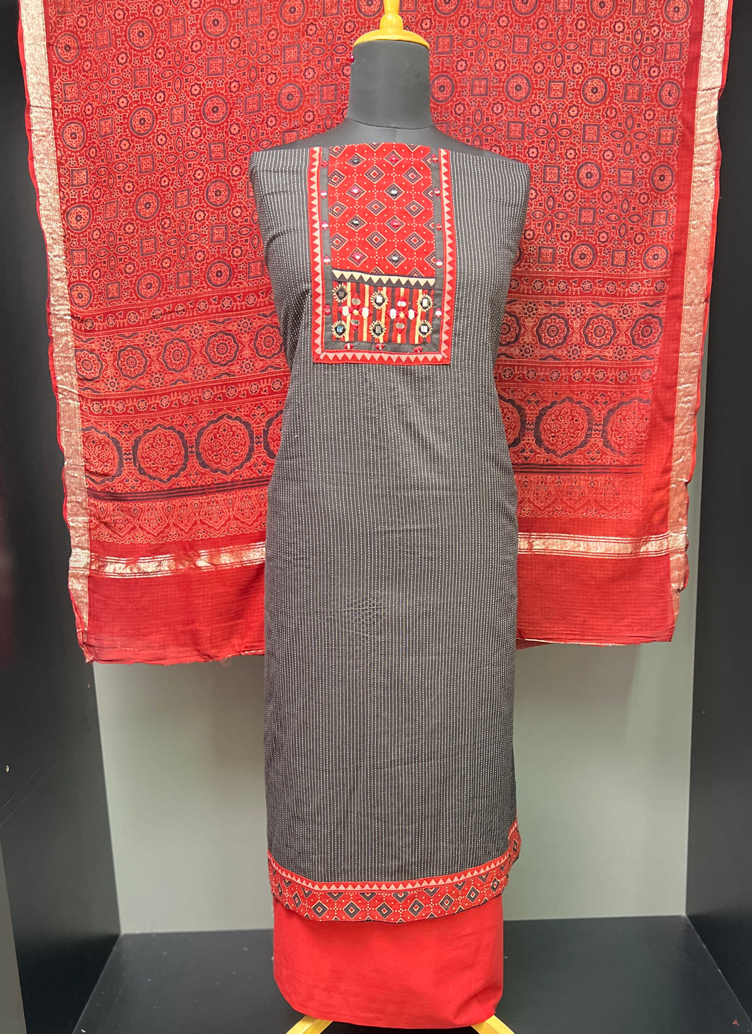 Ajrak Print & Kantha Detailed Cotton Salwar Set | SW2023