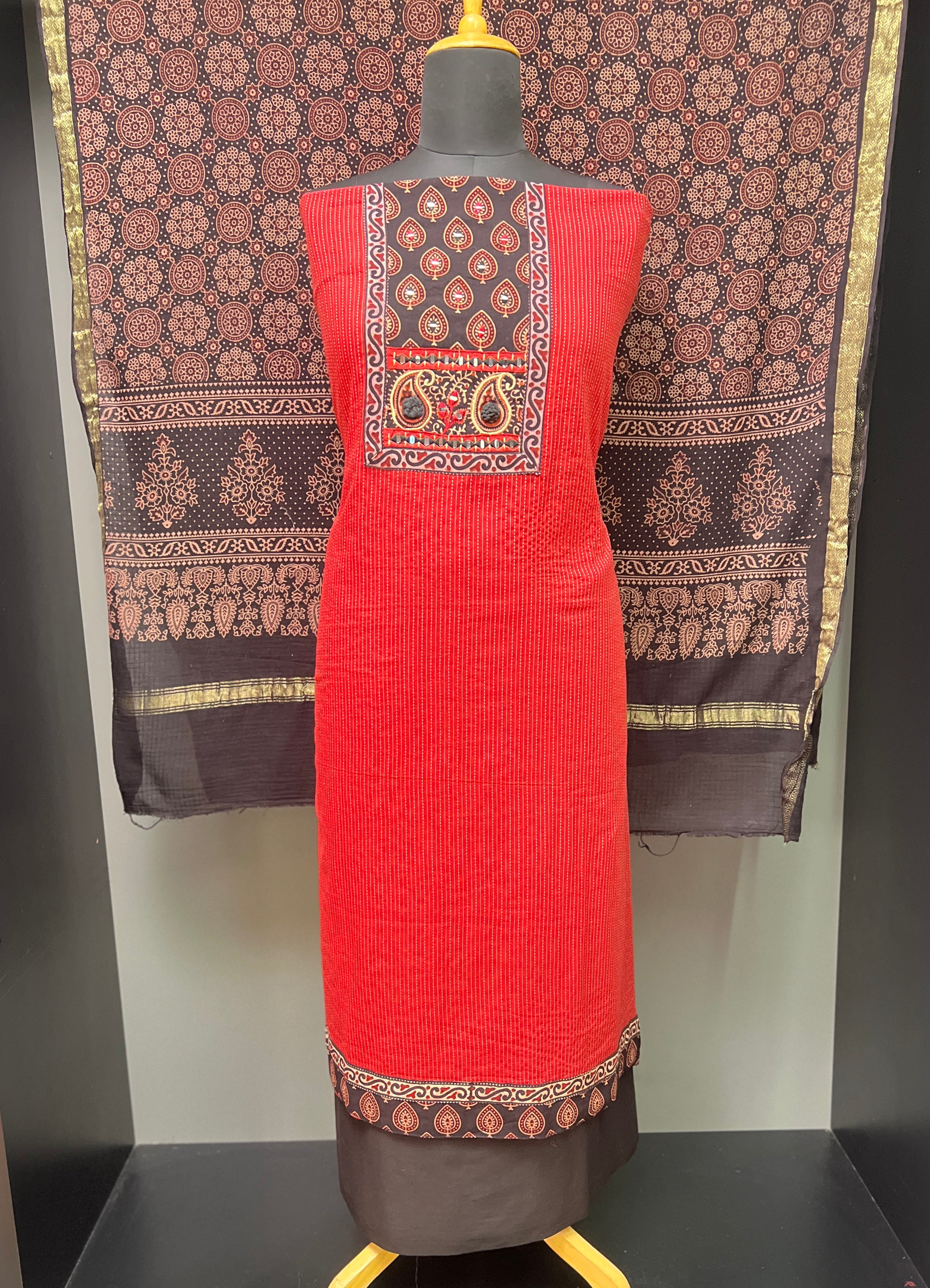 Ajrak Print & Kantha Detailed Cotton Salwar Set | SW2024