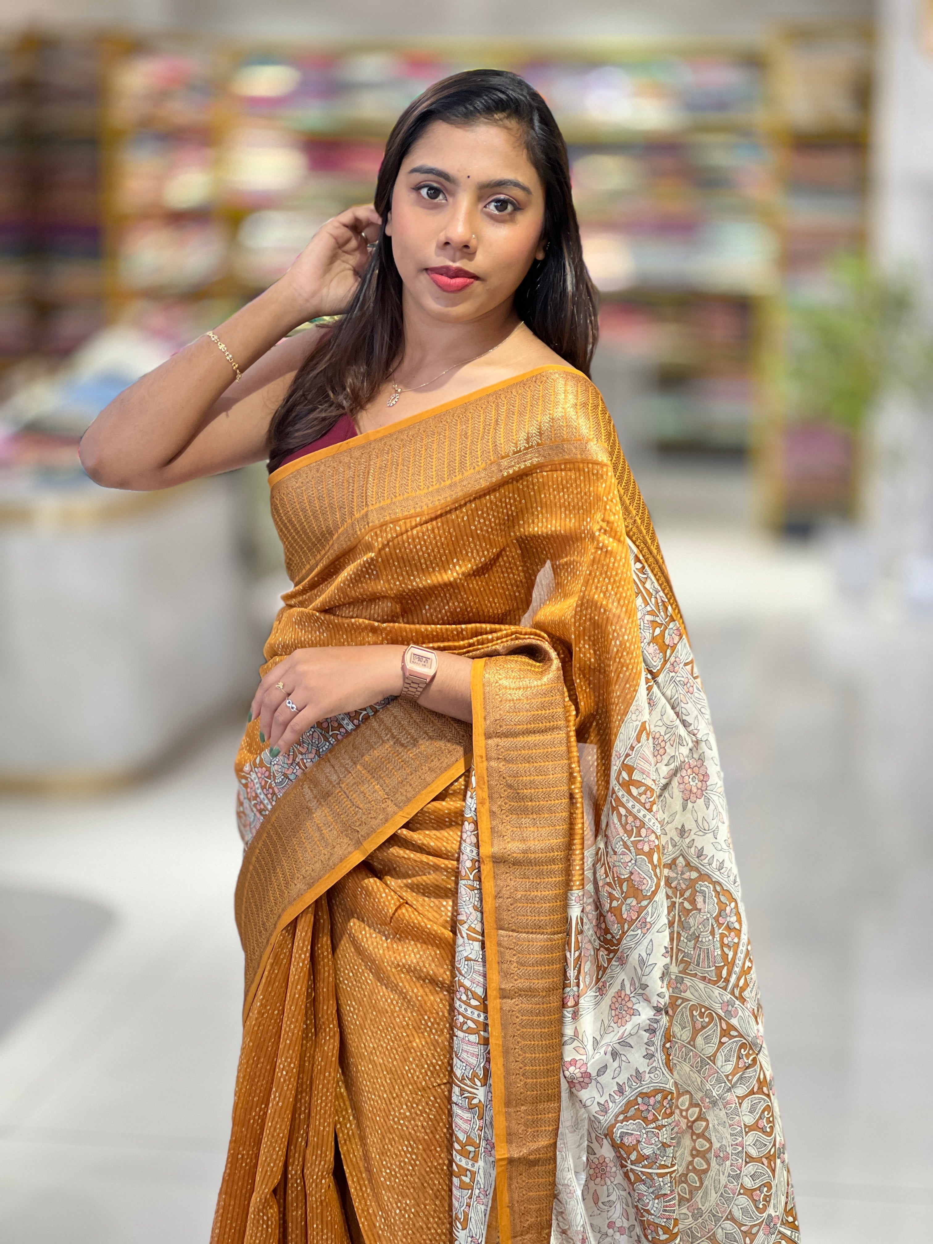 Bandhani Tie And Dye Patterned Chanderi Saree | RGD923R