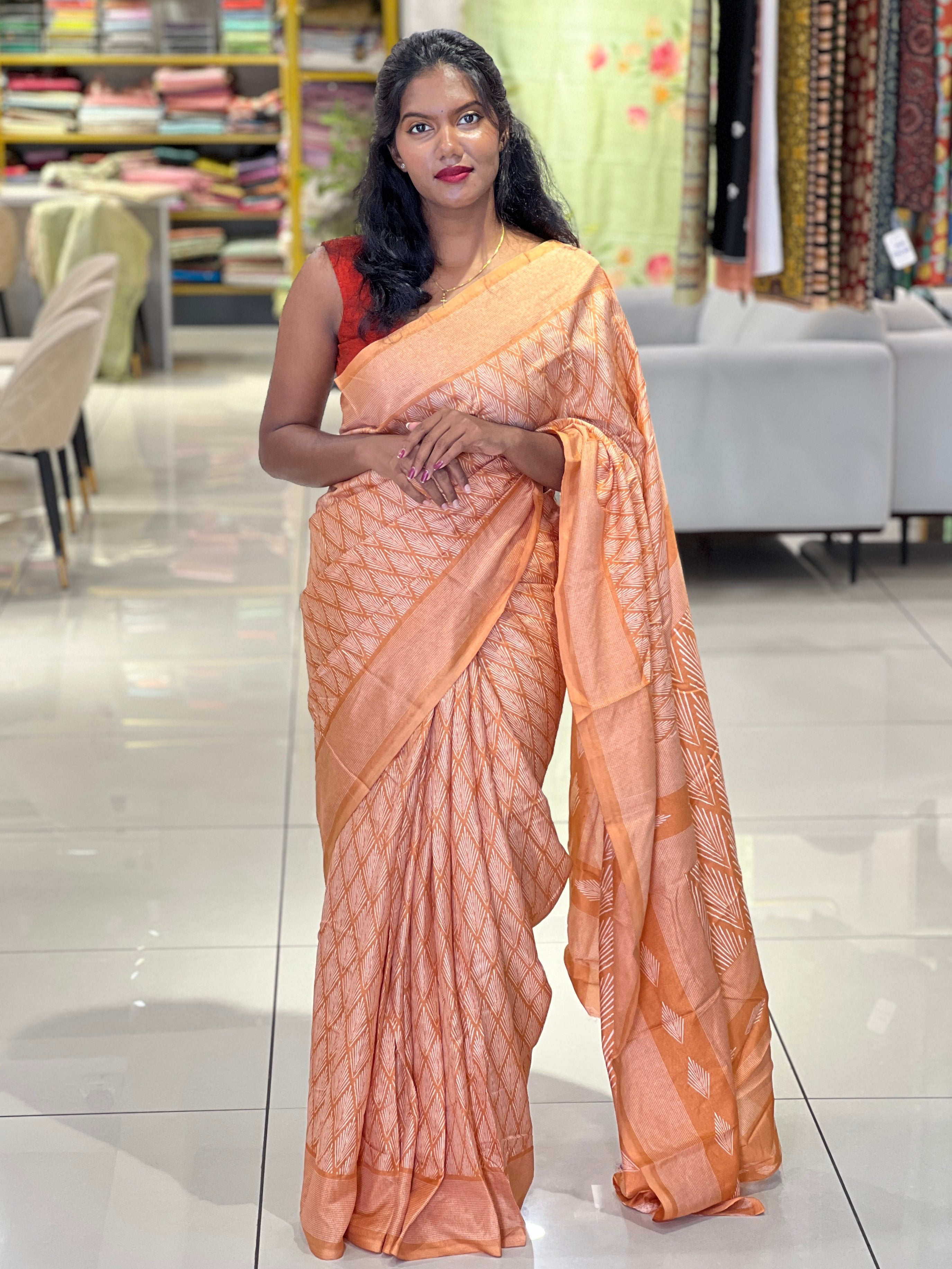 Leaf Print Patterned Semi Silk Saree | RMP110