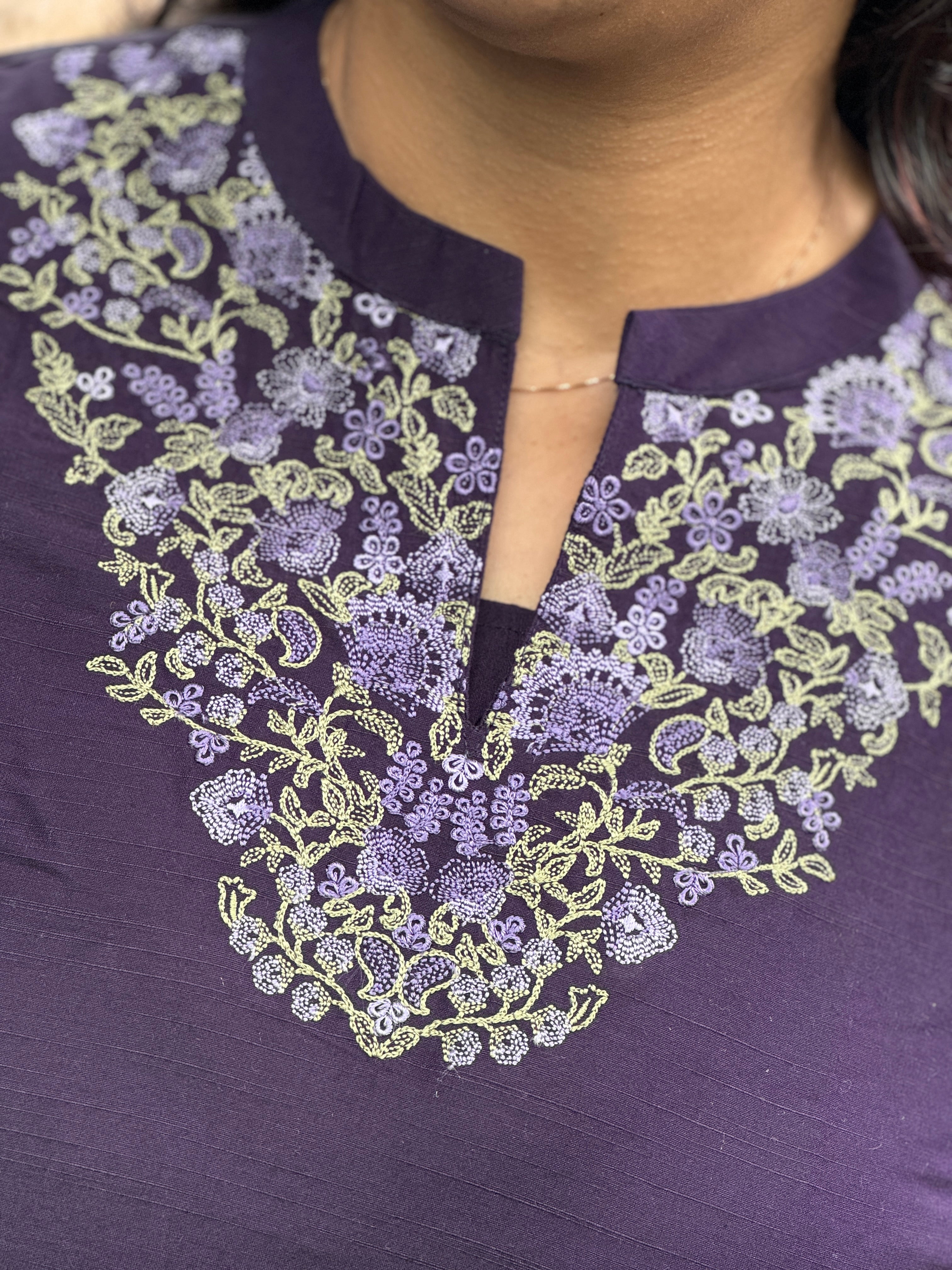 Yoke Embroidery Slub Cotton Silk Kurta | RGA248