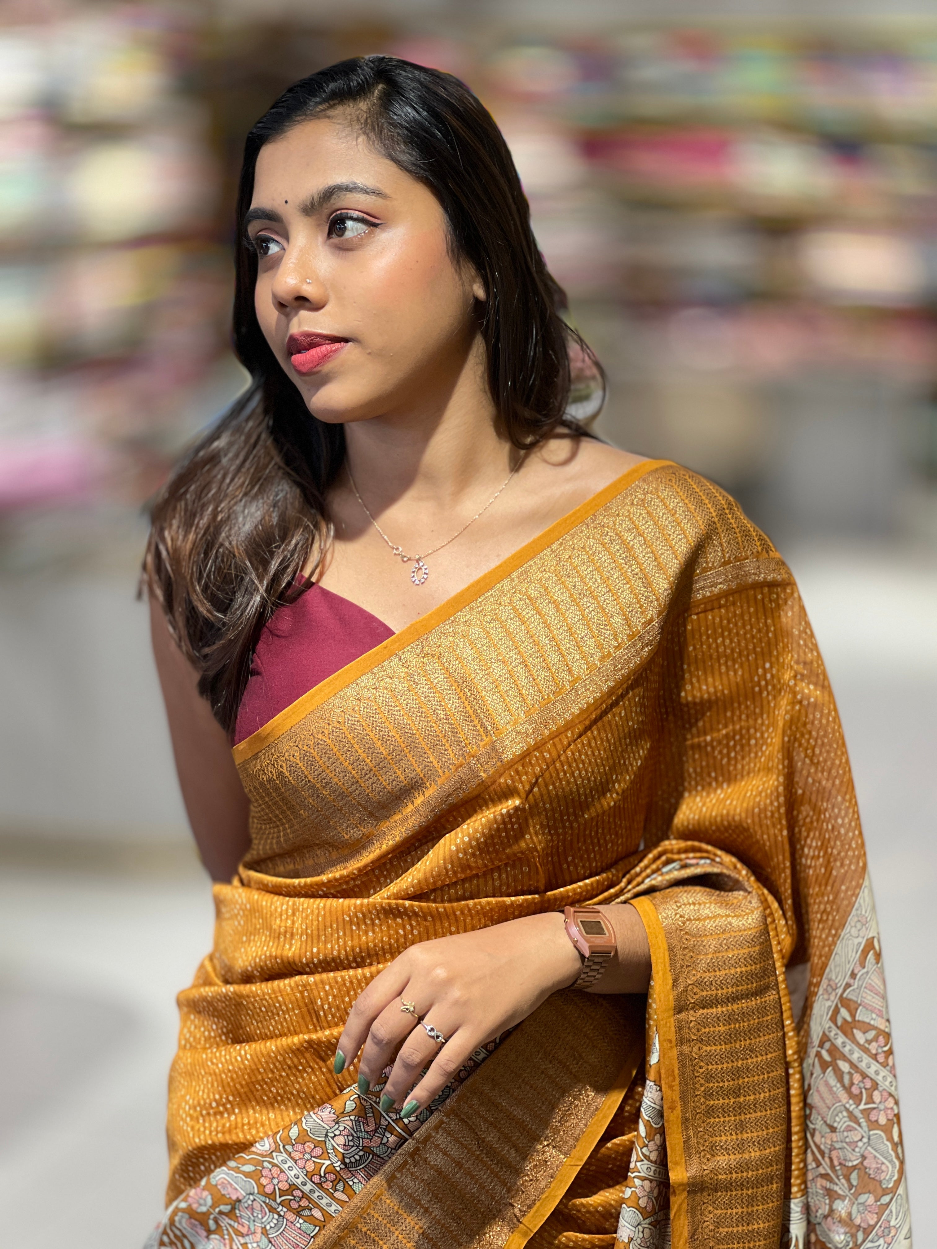 Bandhani Tie And Dye Patterned Chanderi Saree | RGD923R