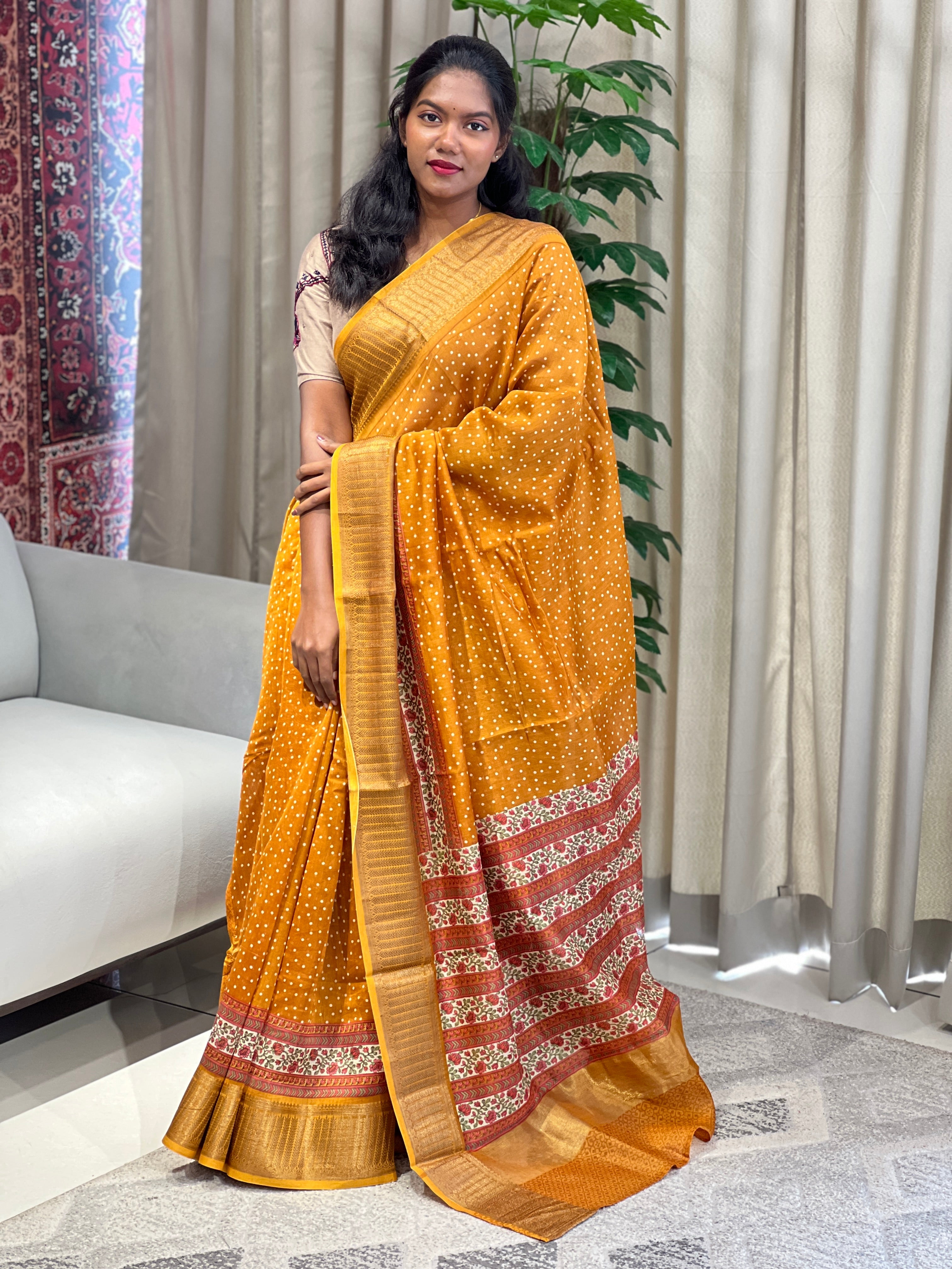 Dot Print Patterned Chanderi Saree | RGD942R