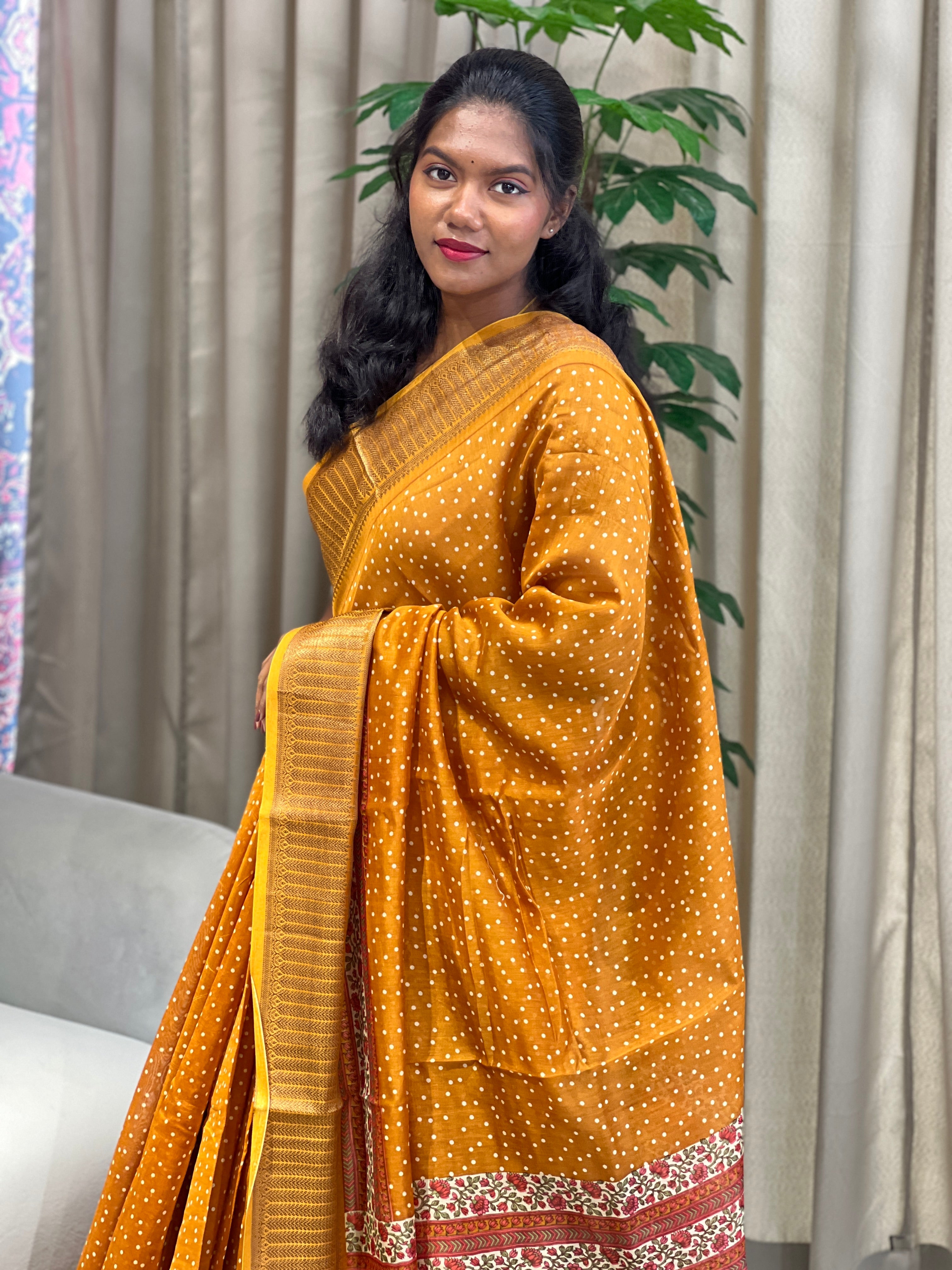 Dot Print Patterned Chanderi Saree | RGD942R