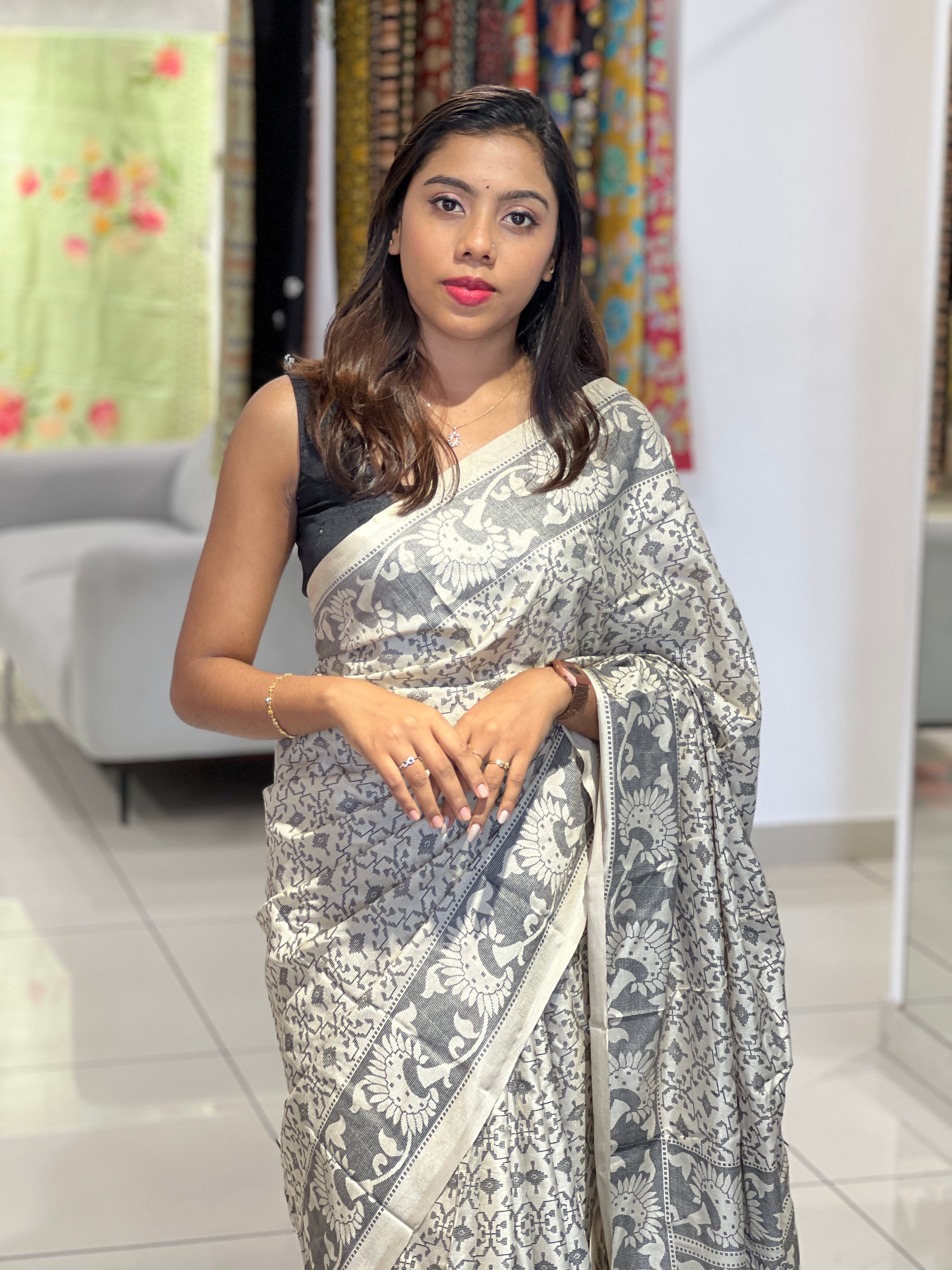 Geometrical Printed Semi Silk Saree | RMP123