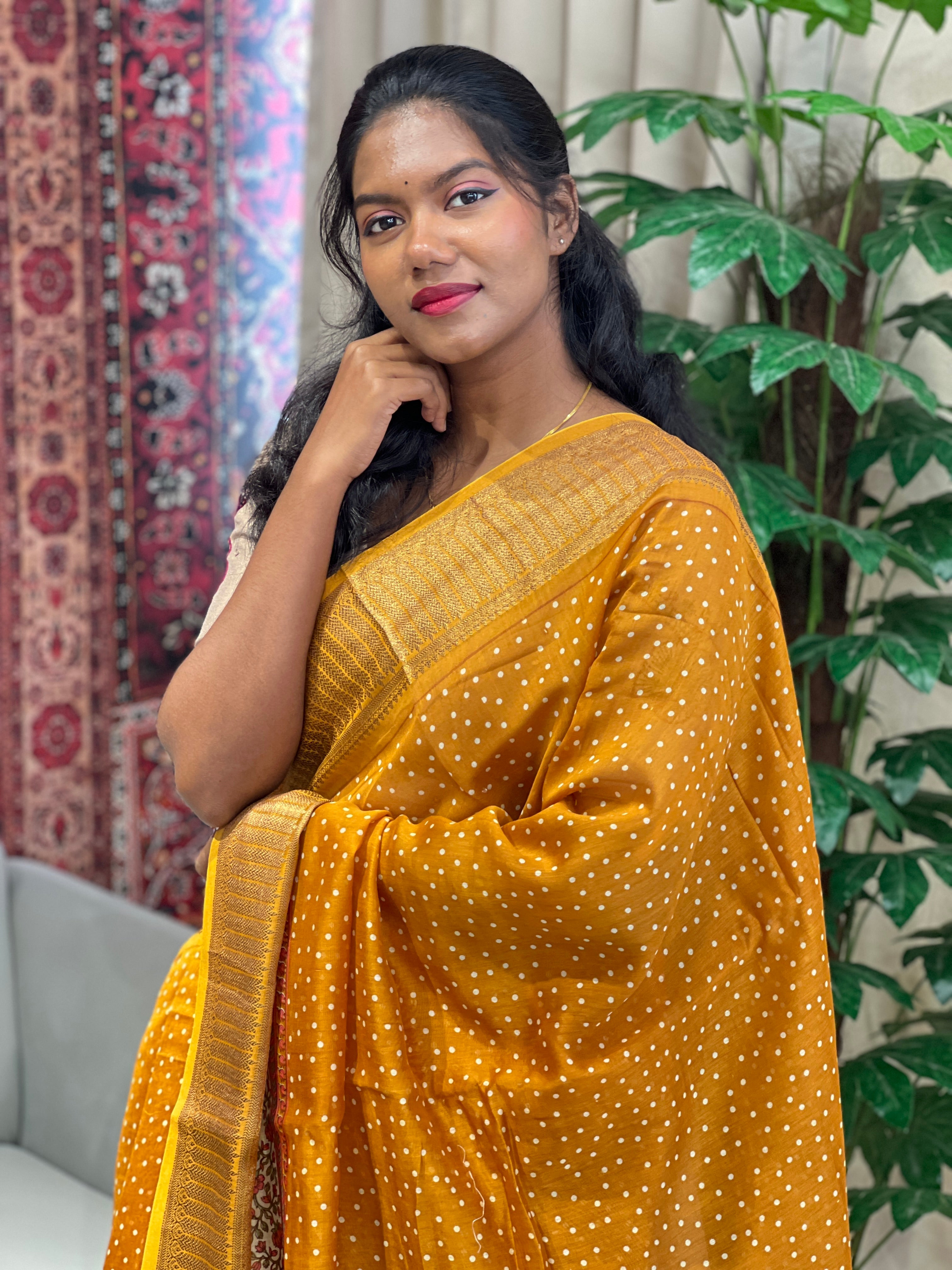 Dot Print Patterned Chanderi Saree | RGD942R