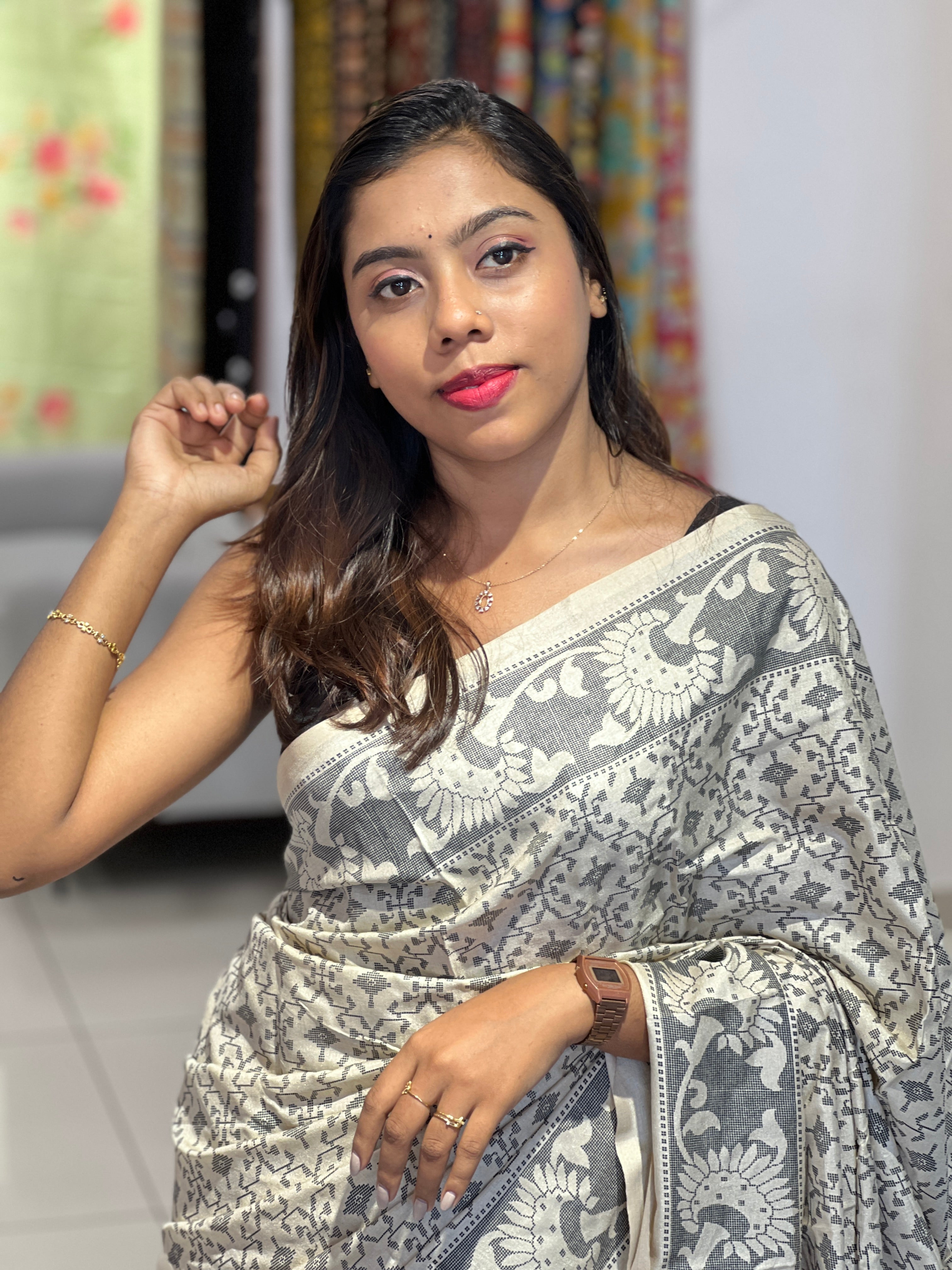 Geometrical Printed Semi Silk Saree | RMP123