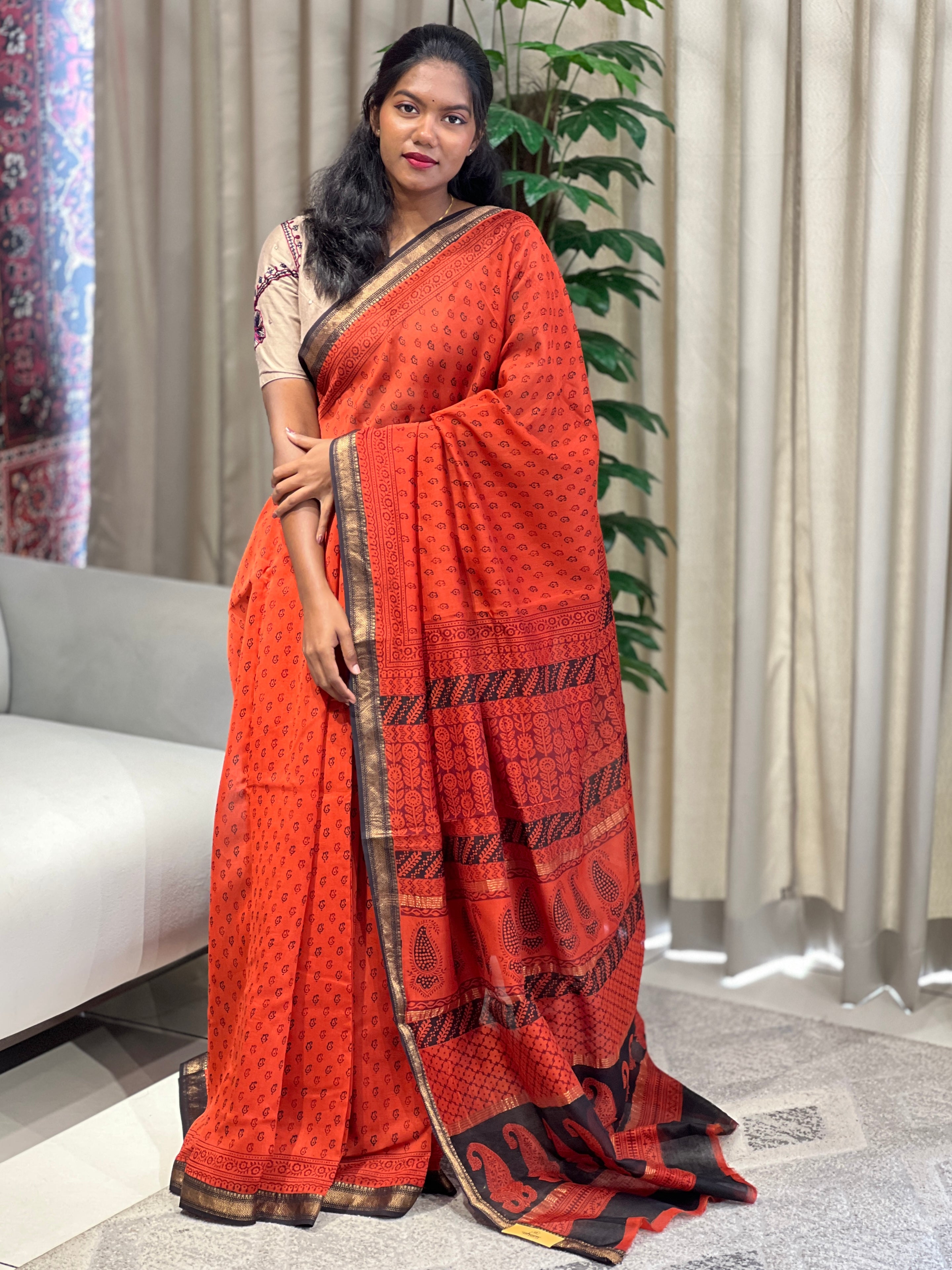 Mangalgiri Border Detailed Chanderi Silk Saree | SVF201