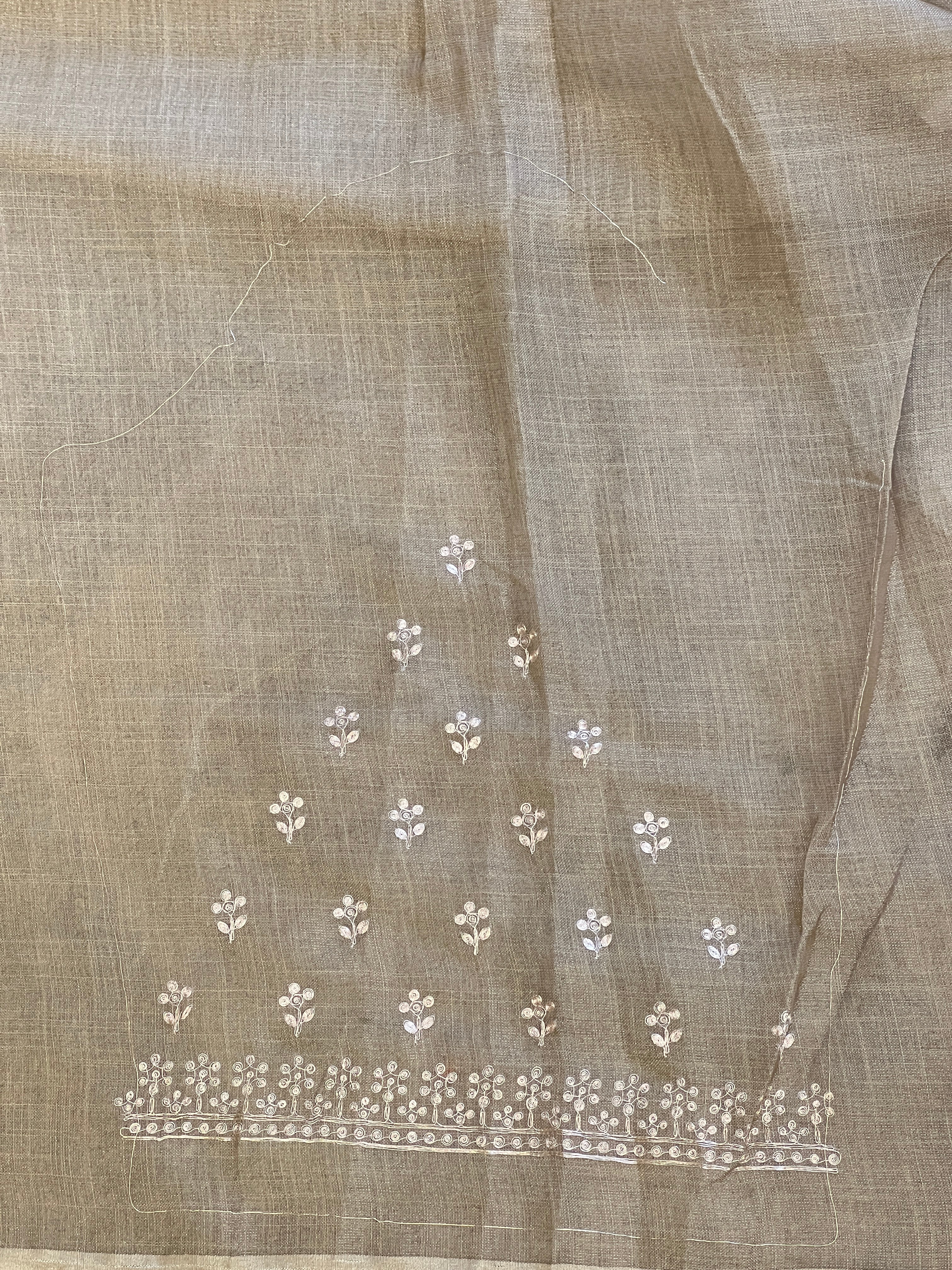 Floral Print With Pitta Work Detailed Tissue Linen Saree | BLD2012