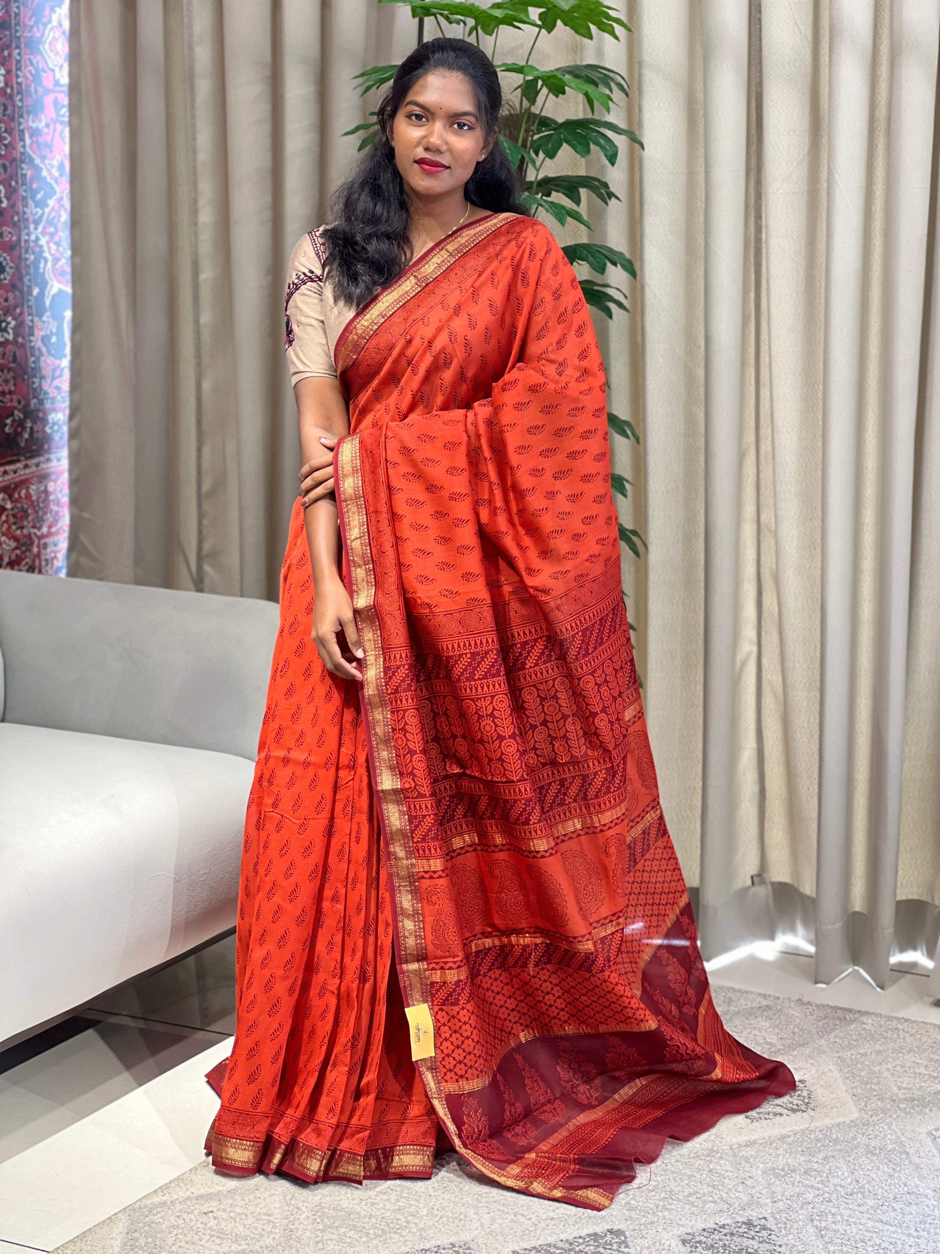 Mangalgiri Border Detailed Chanderi Silk Saree | SVF202