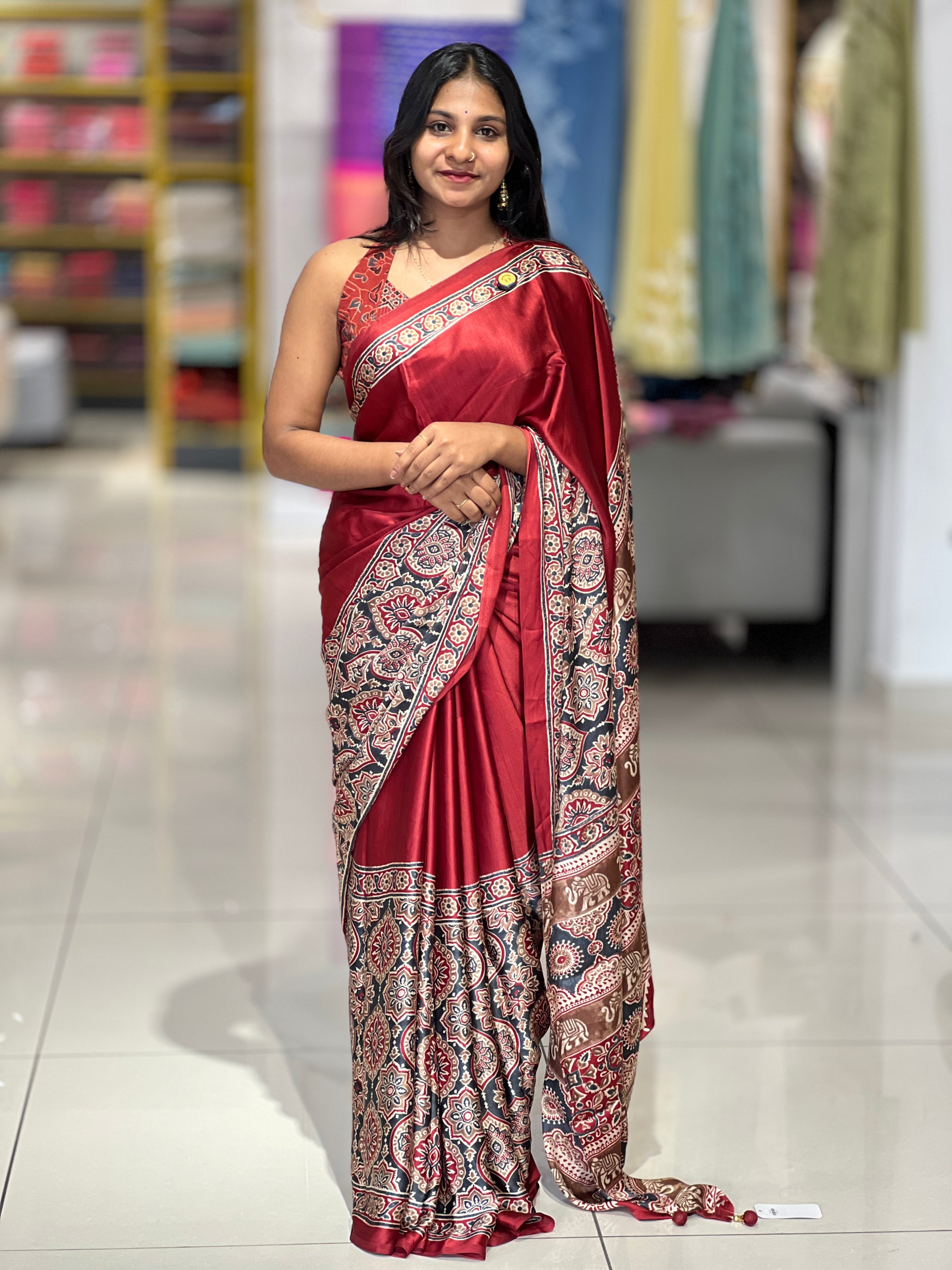 Ajrak Printed Semi Modal Saree | AYD116