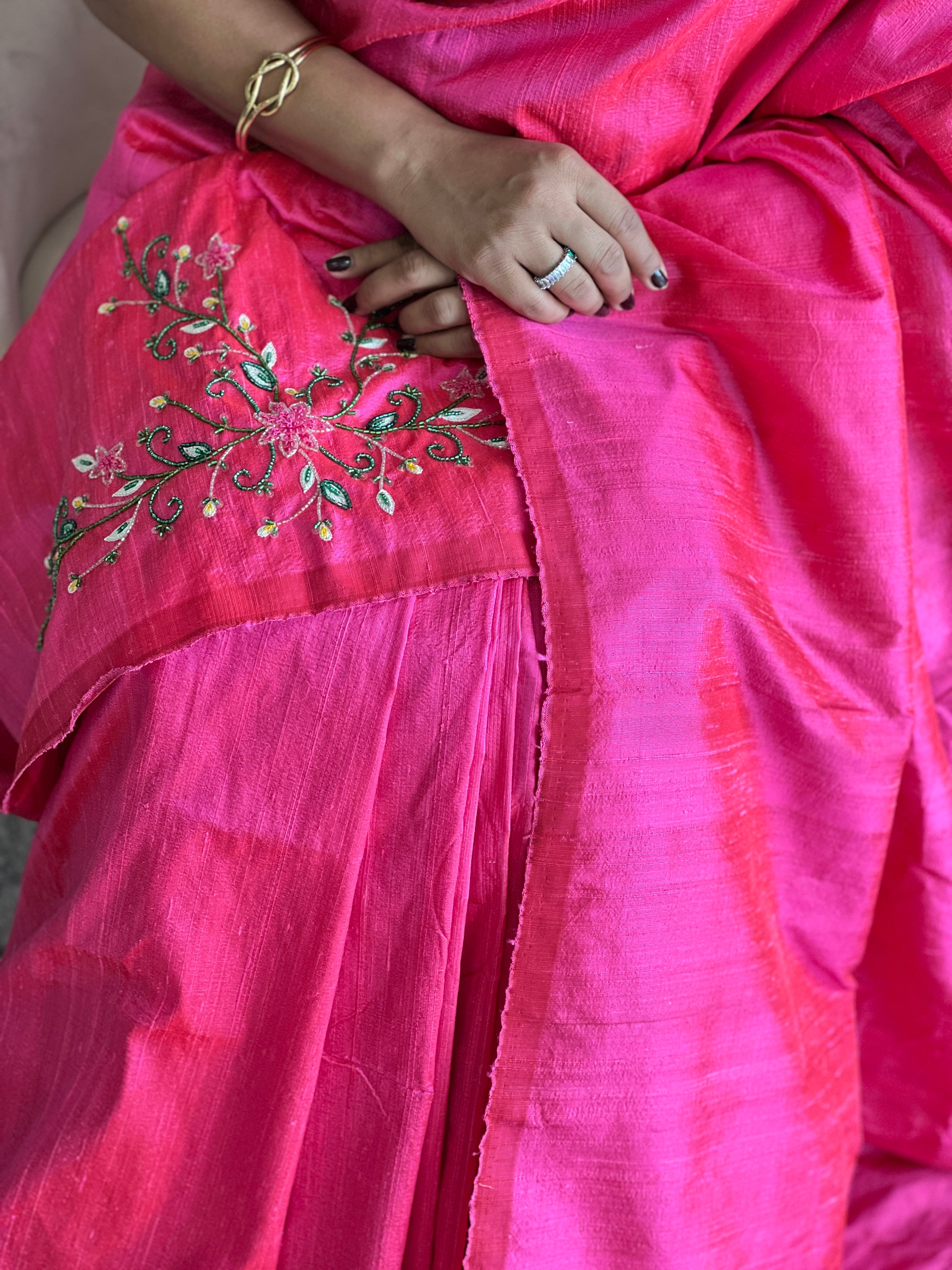 Aari Worked Hand Embroidery Raw Silk Saree | DSA128