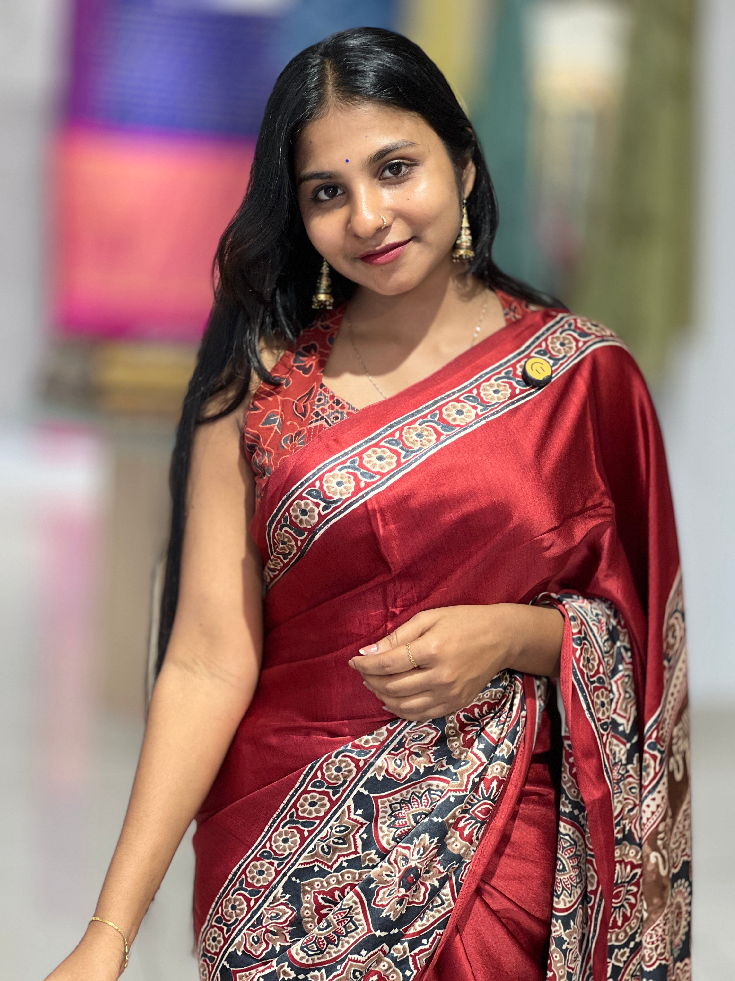 Ajrak Printed Semi Modal Saree | AYD116