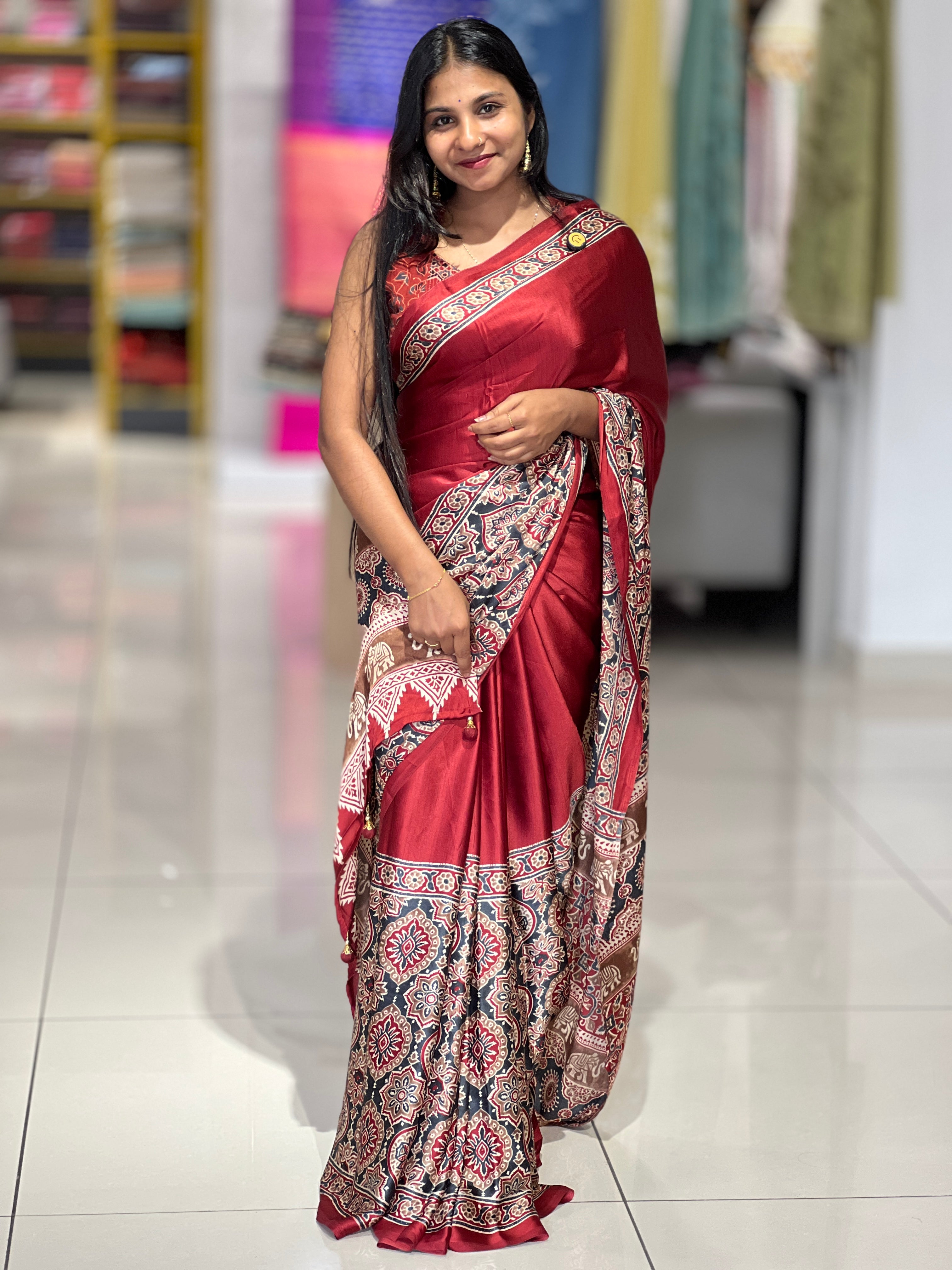 Ajrak Printed Semi Modal Saree | AYD116
