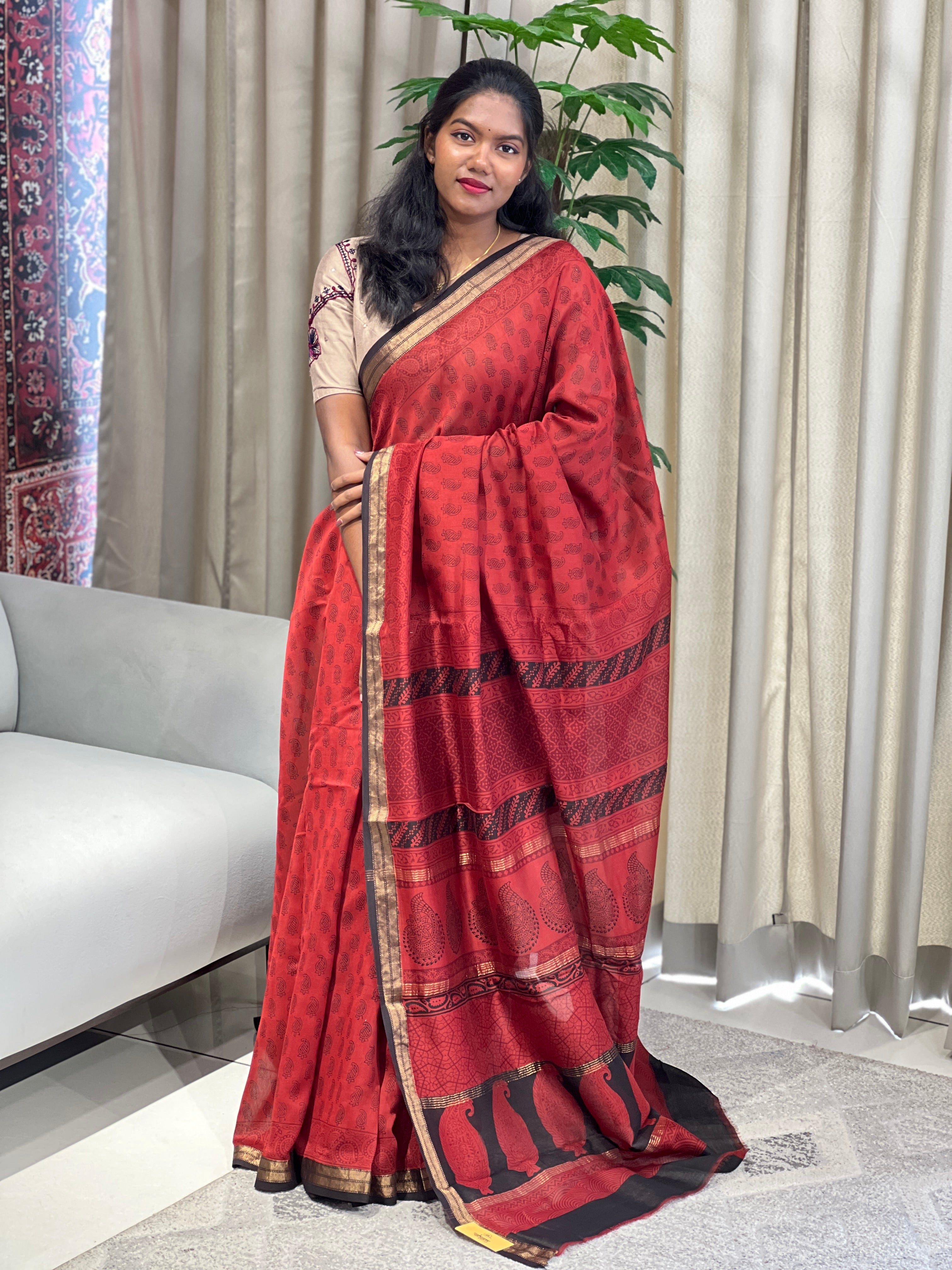 Mangalgiri Border Detailed Chanderi Silk Saree | SVF203