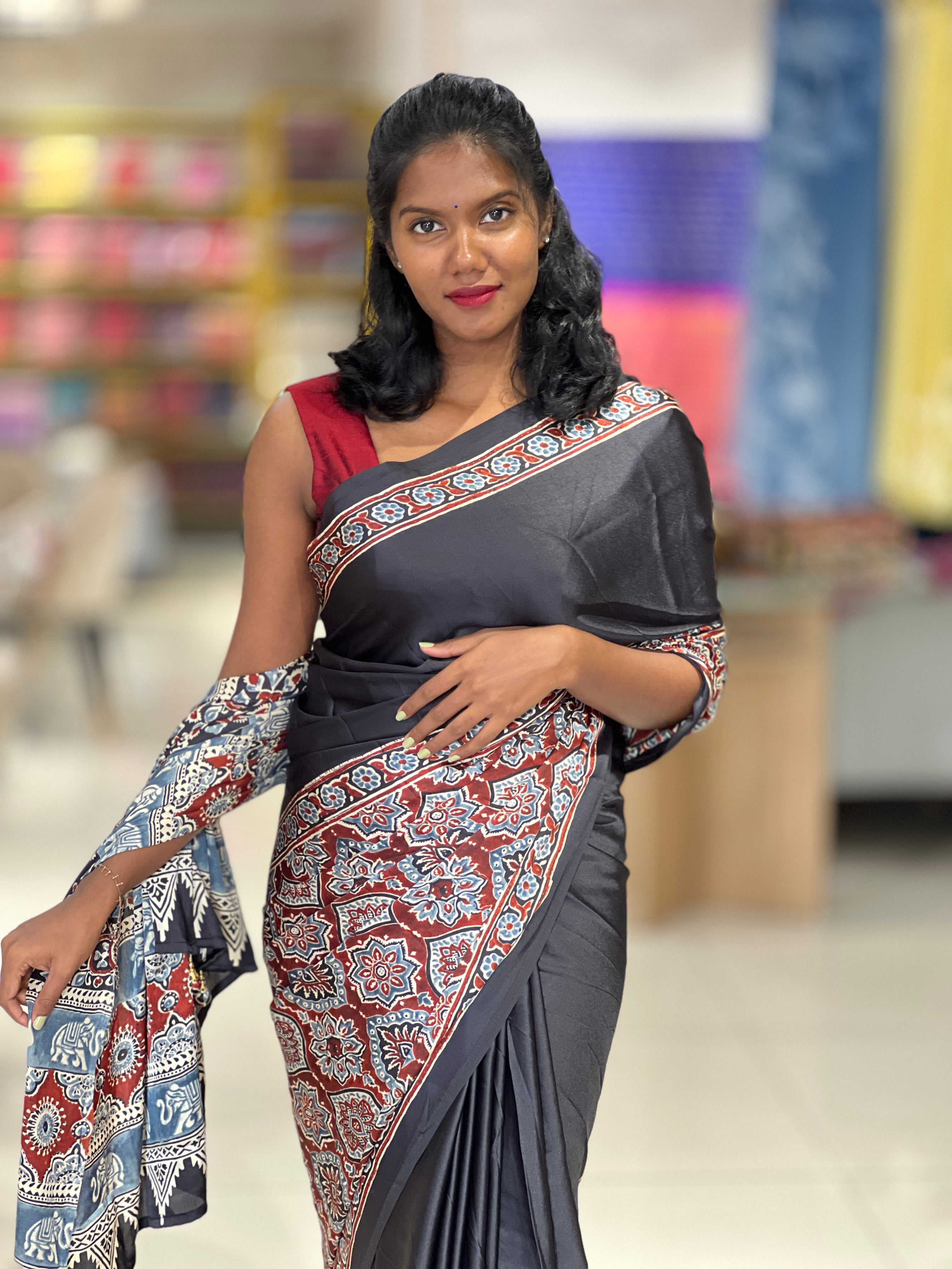 Ajrak Printed Semi Modal Saree | AYD114
