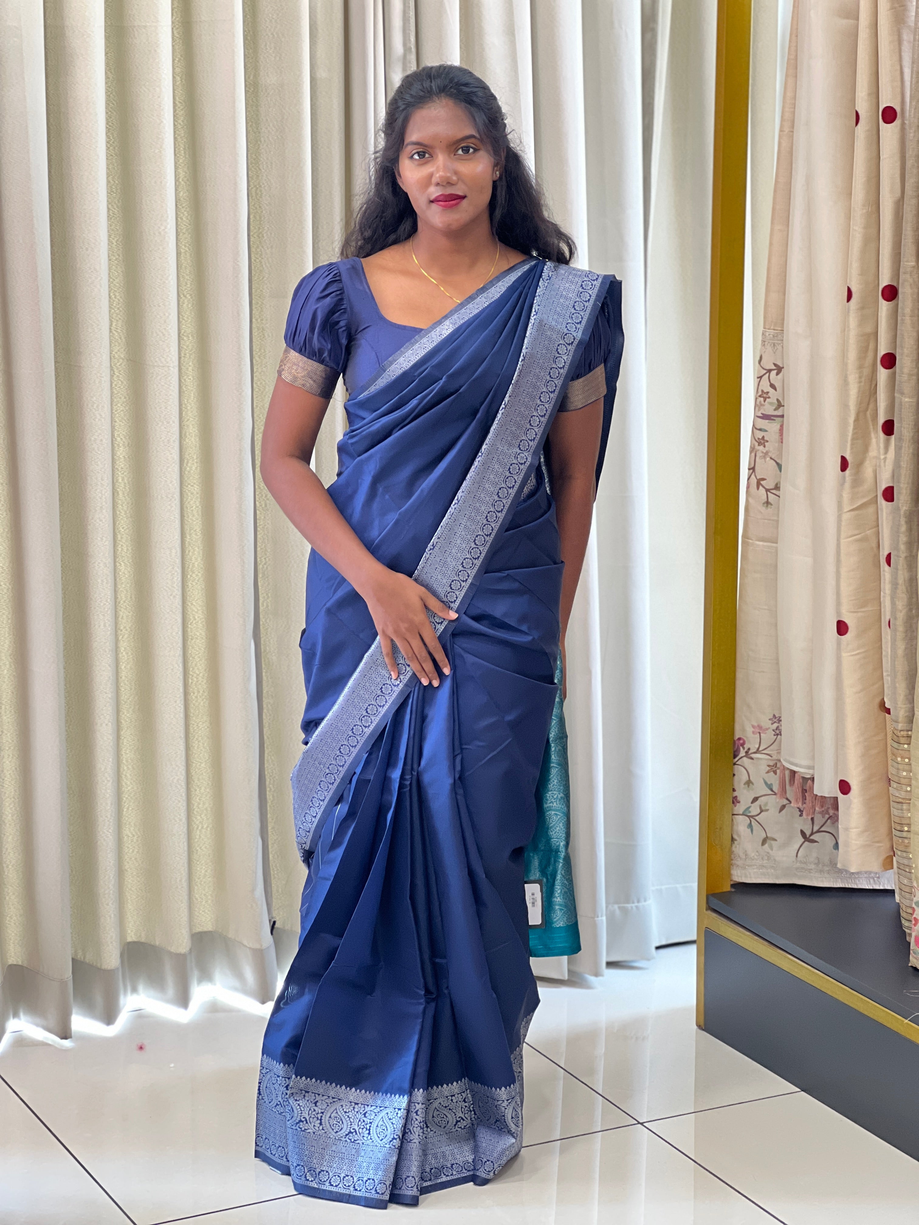 Silver Zari Weaved Semi Silk Saree | GP114