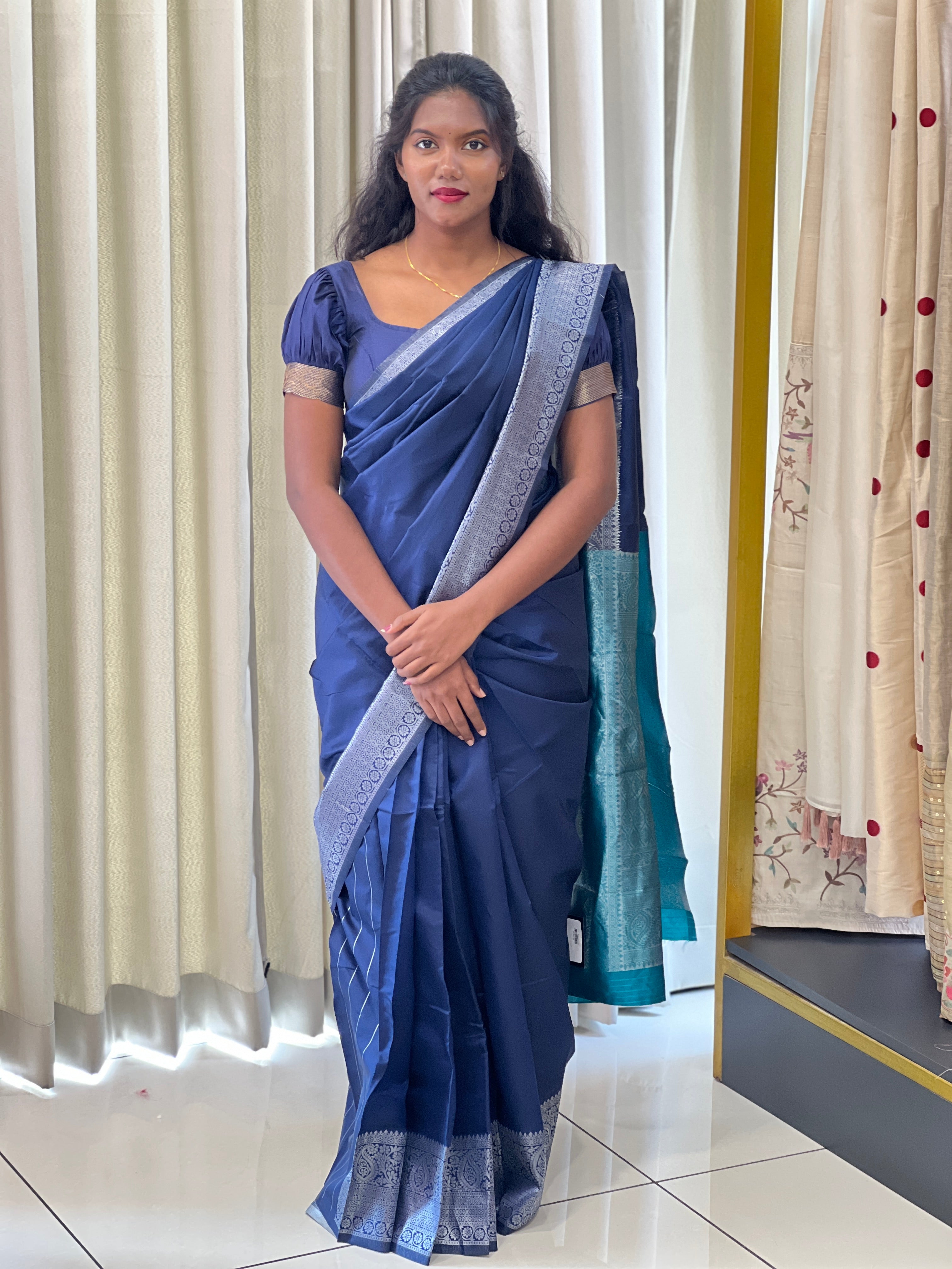 Silver Zari Weaved Semi Silk Saree | GP114