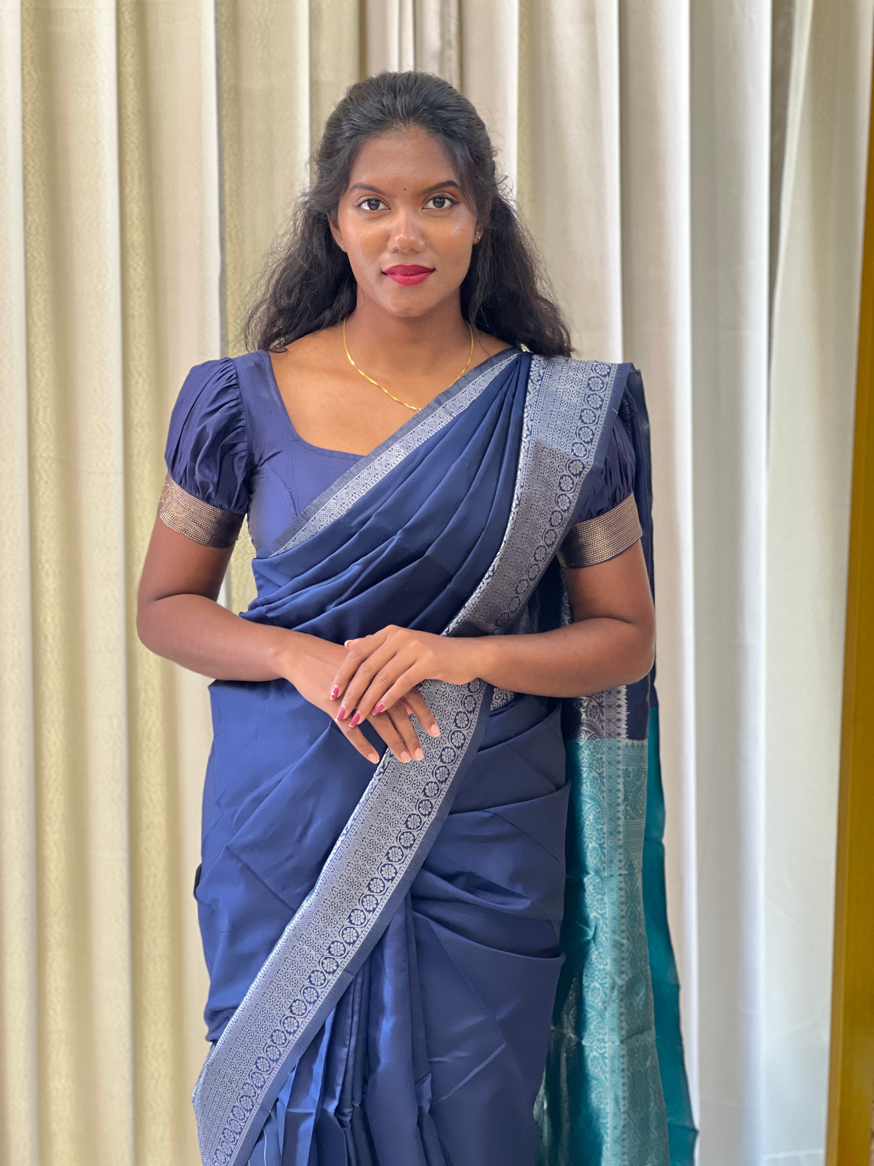 Silver Zari Weaved Semi Silk Saree | GP114