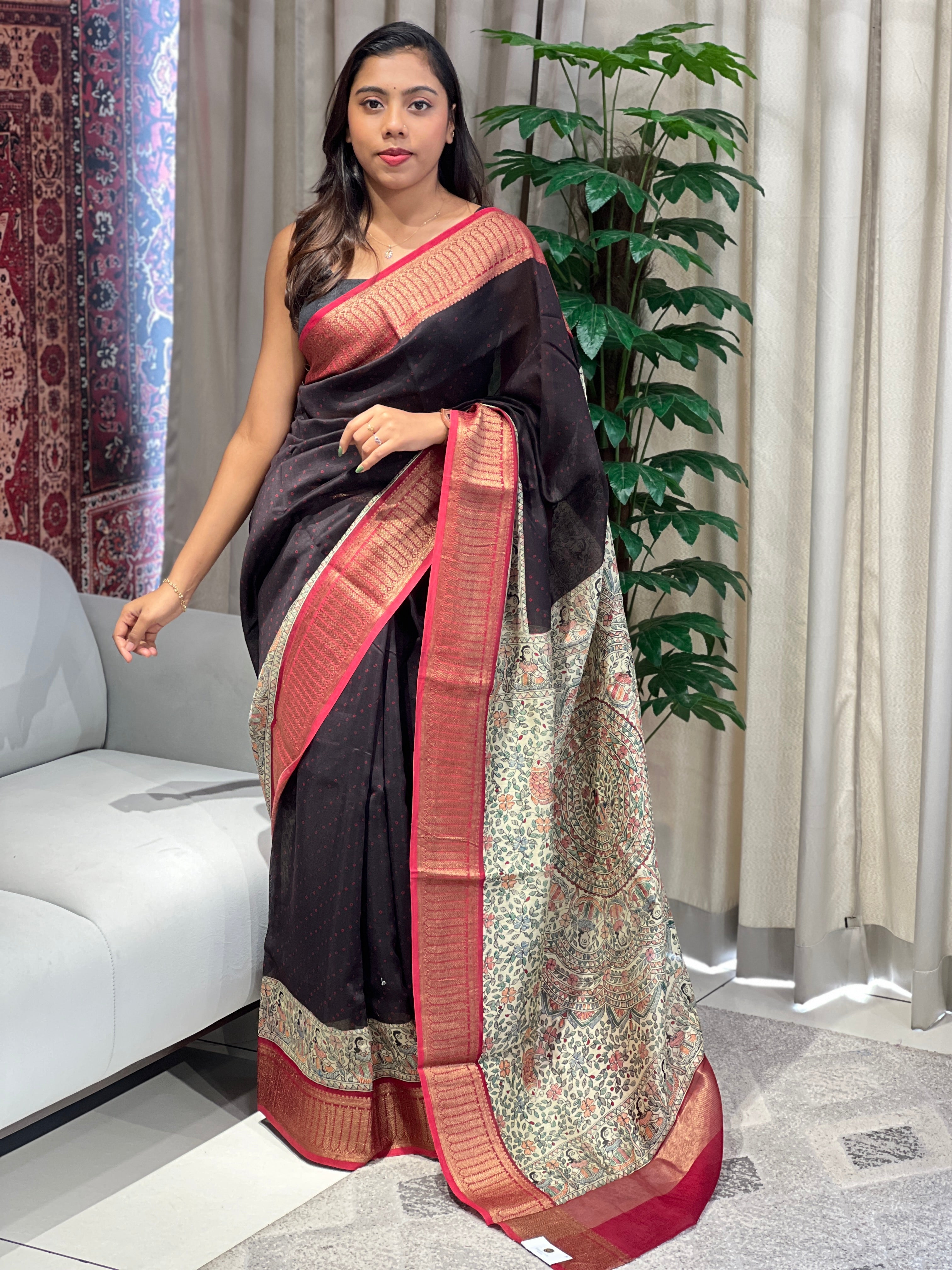 Bandhani Tie And Dye Patterned Chanderi Saree | RGD929R