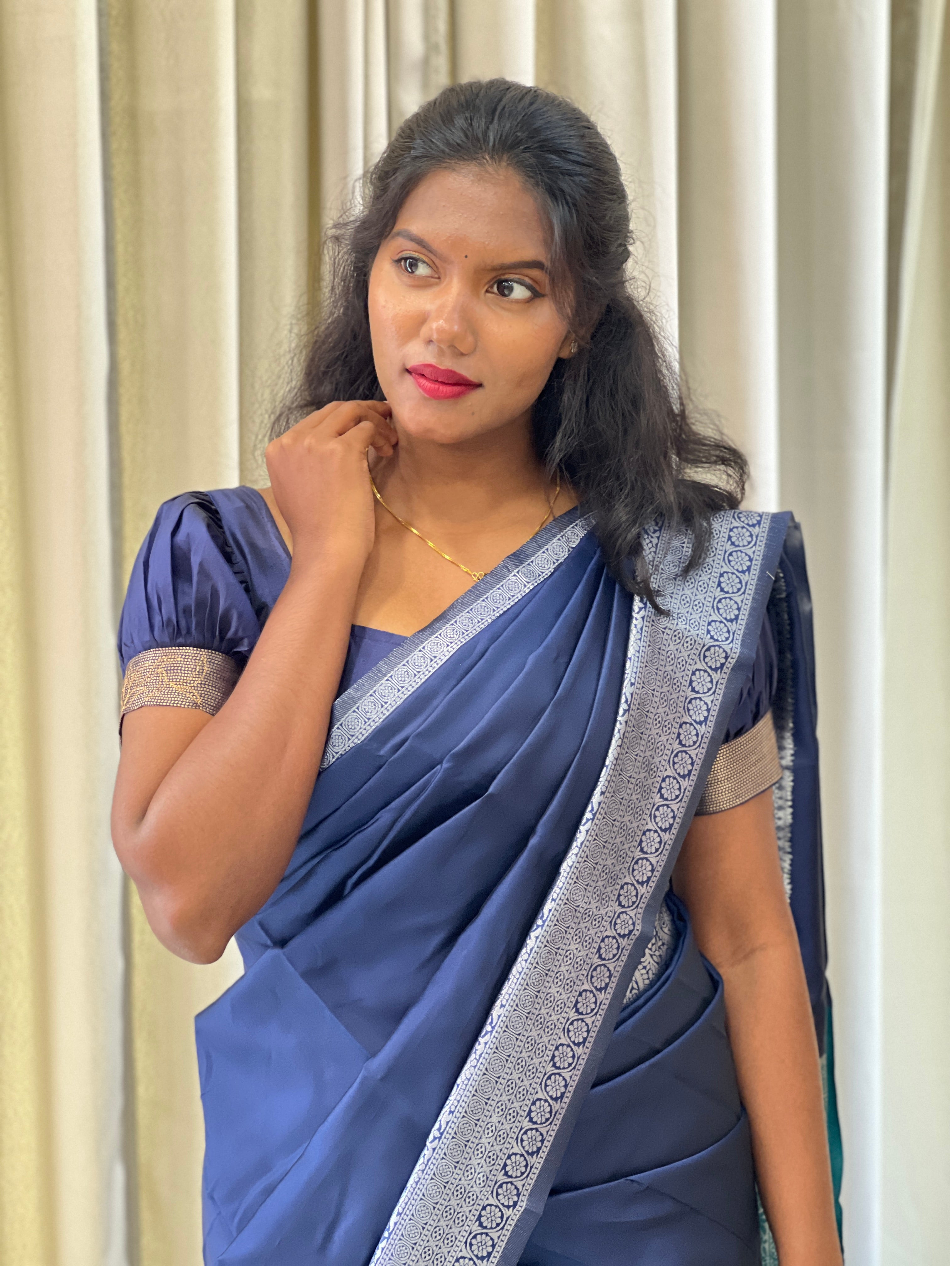 Silver Zari Weaved Semi Silk Saree | GP114