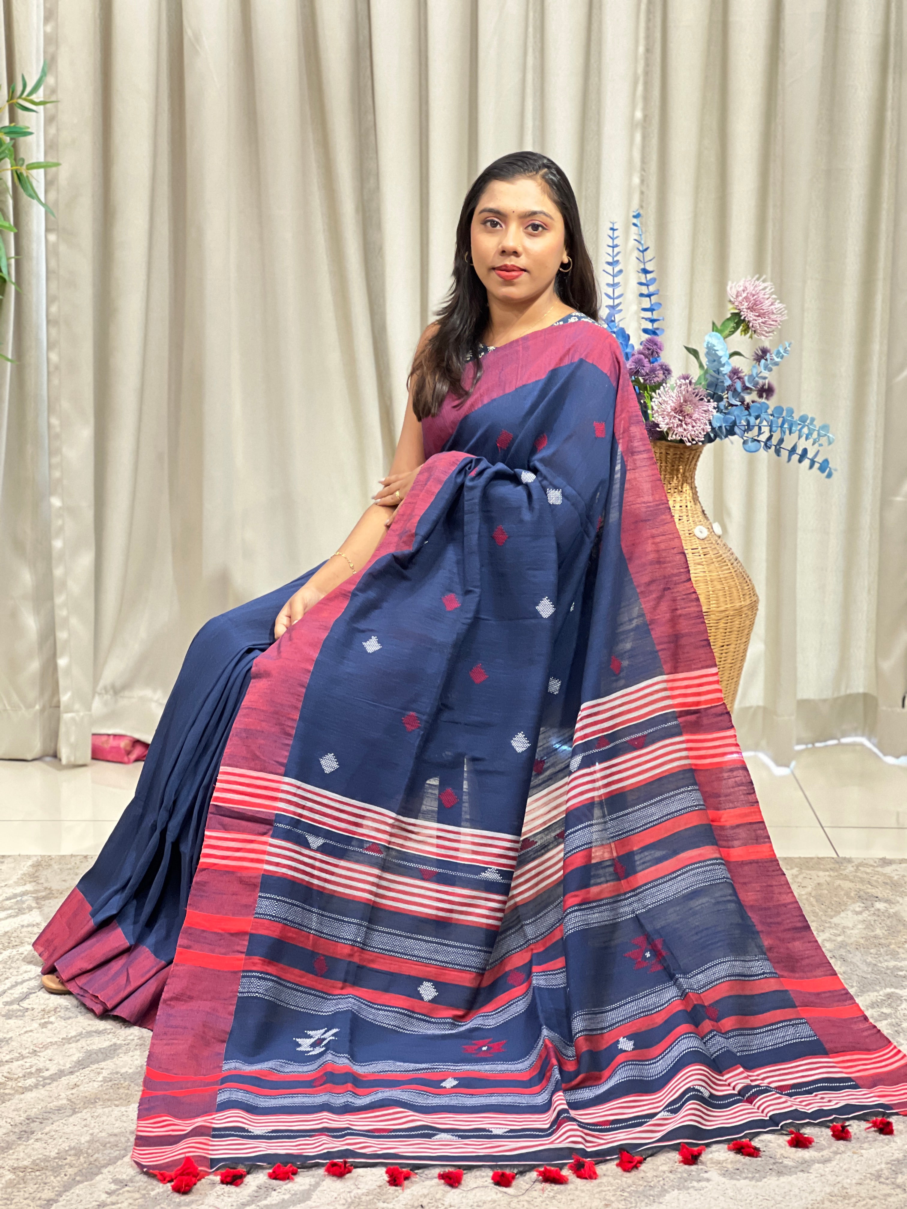 Geometric Pattern Bengal Cotton Saree | SA173