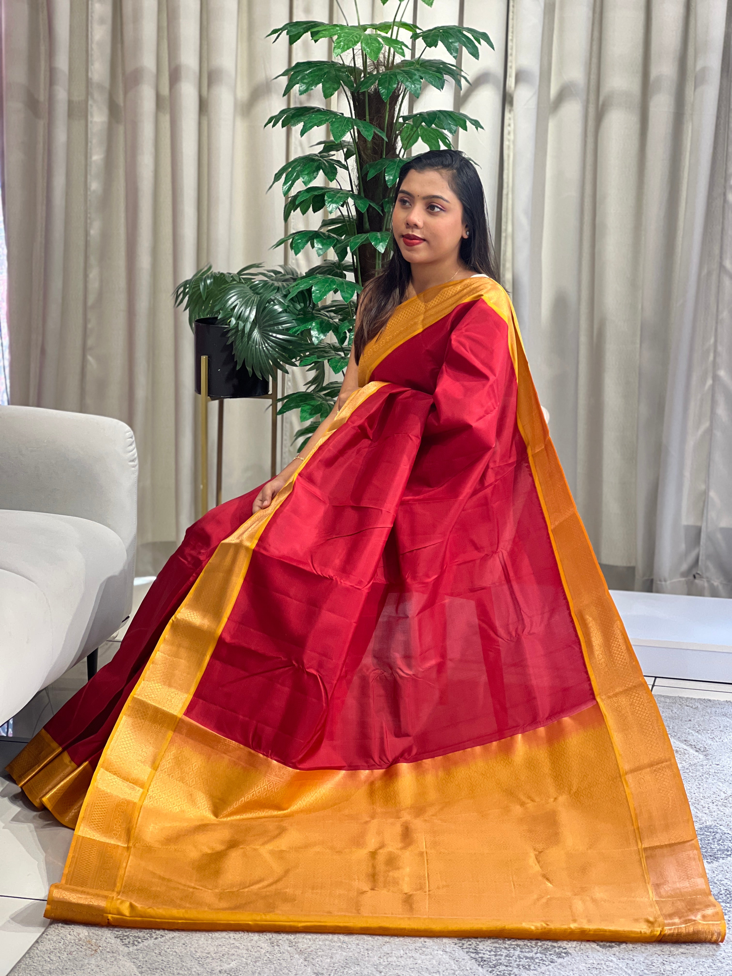 Contrast Pattern Border Soft Silk Saree | RMR135