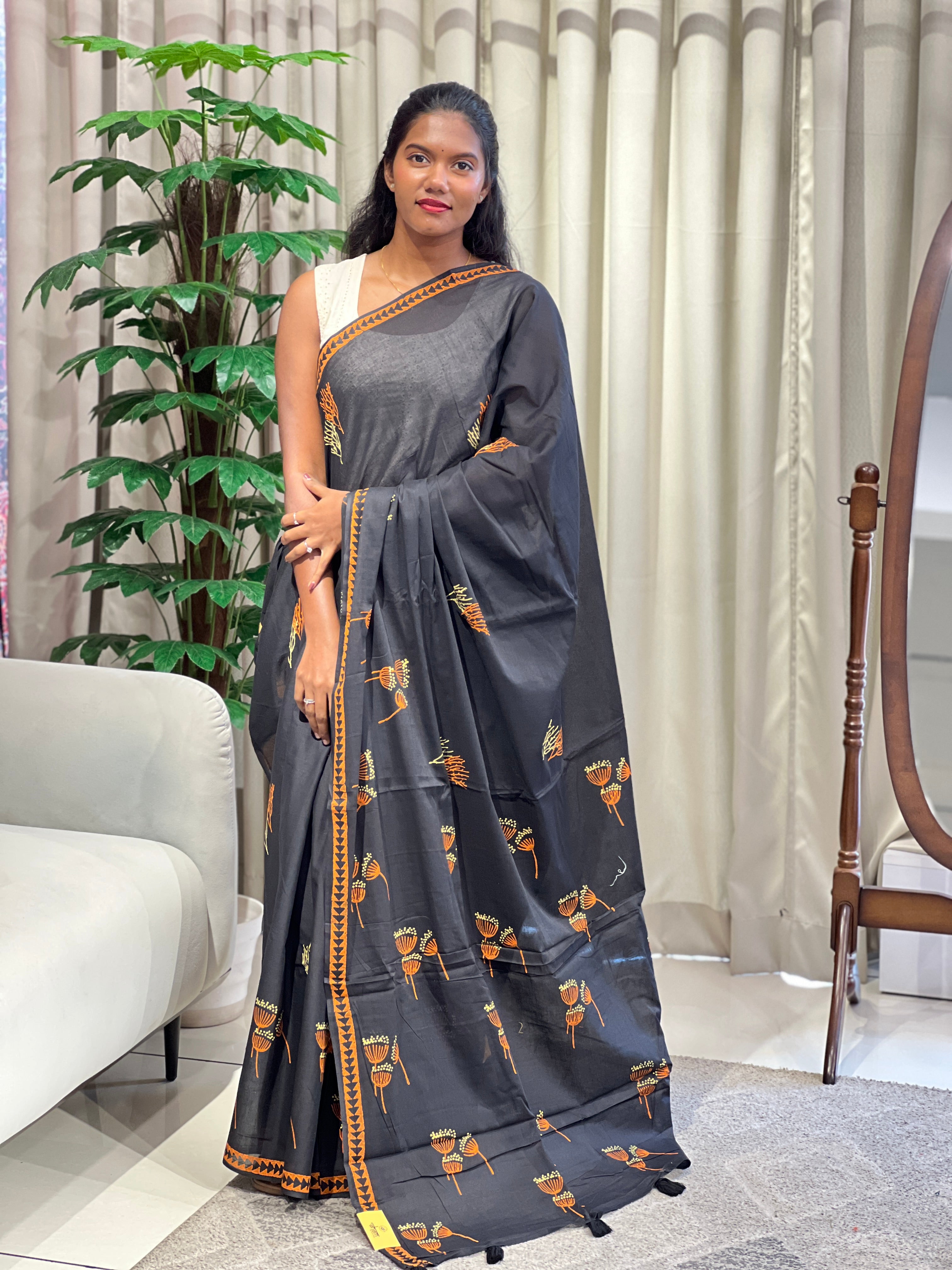 Block Printed Soft Cotton Saree | SFA120