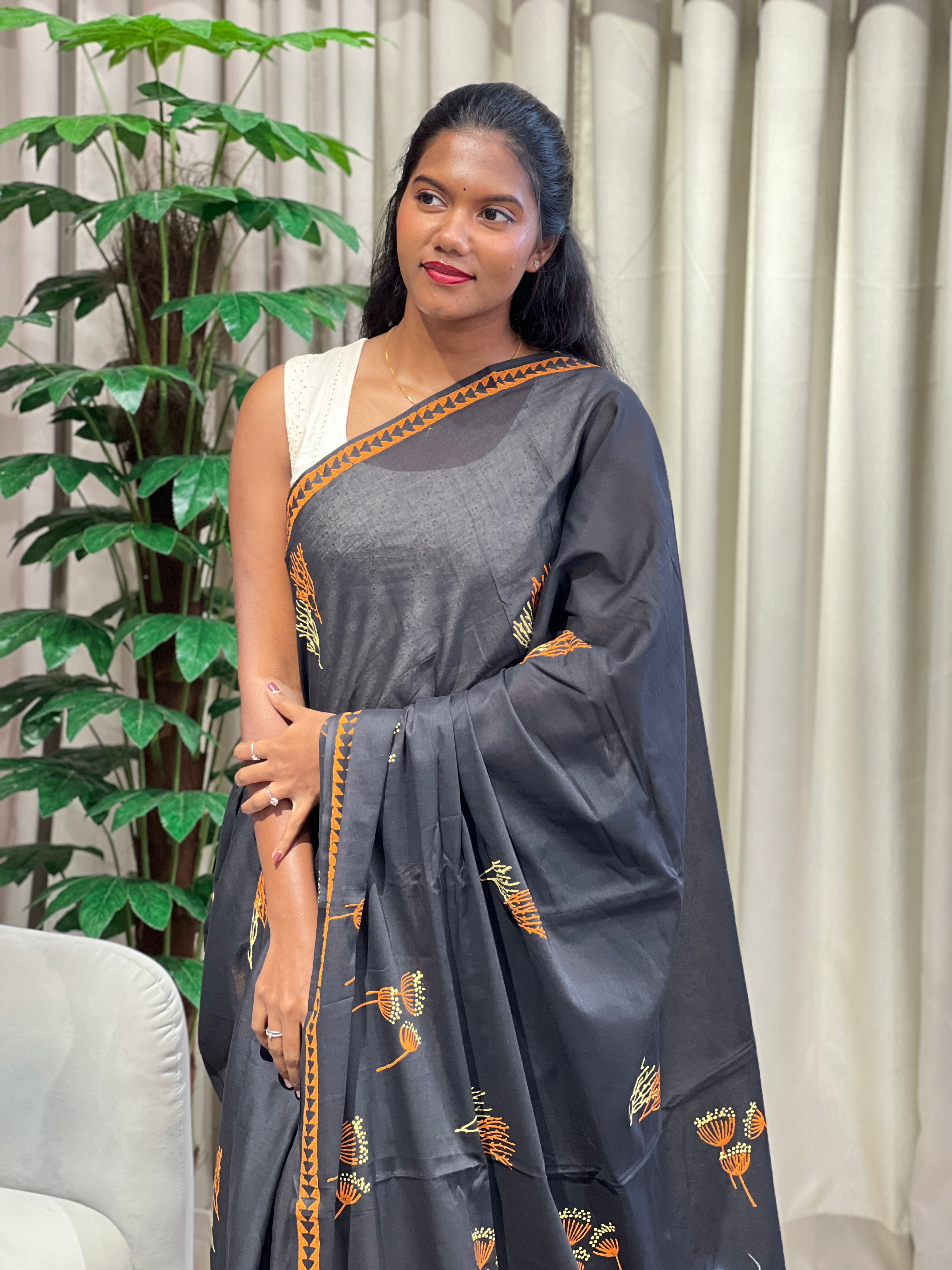 Block Printed Soft Cotton Saree | SFA120