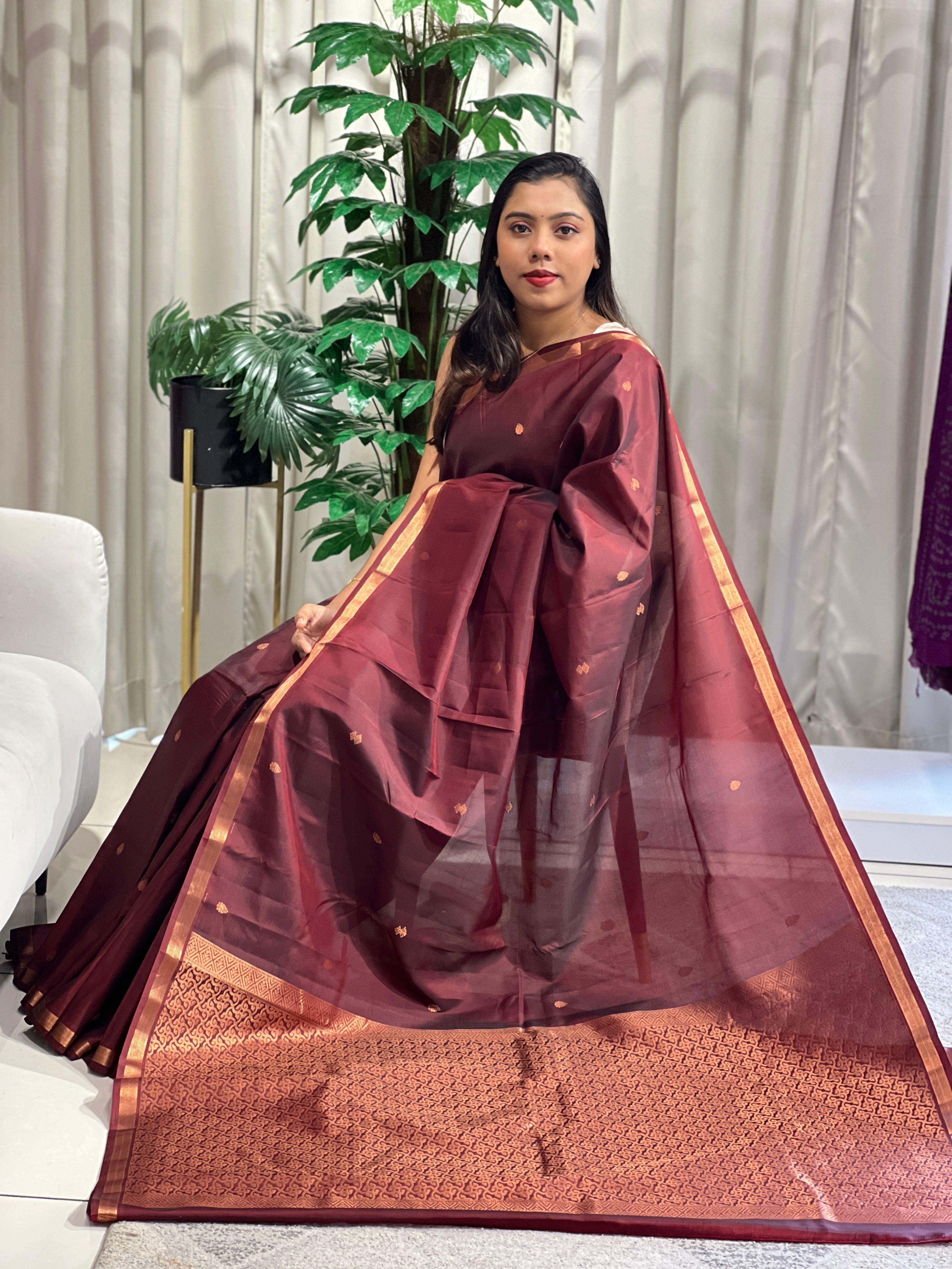 Golden Zari Buta Woven Soft Silk Saree | RMR131
