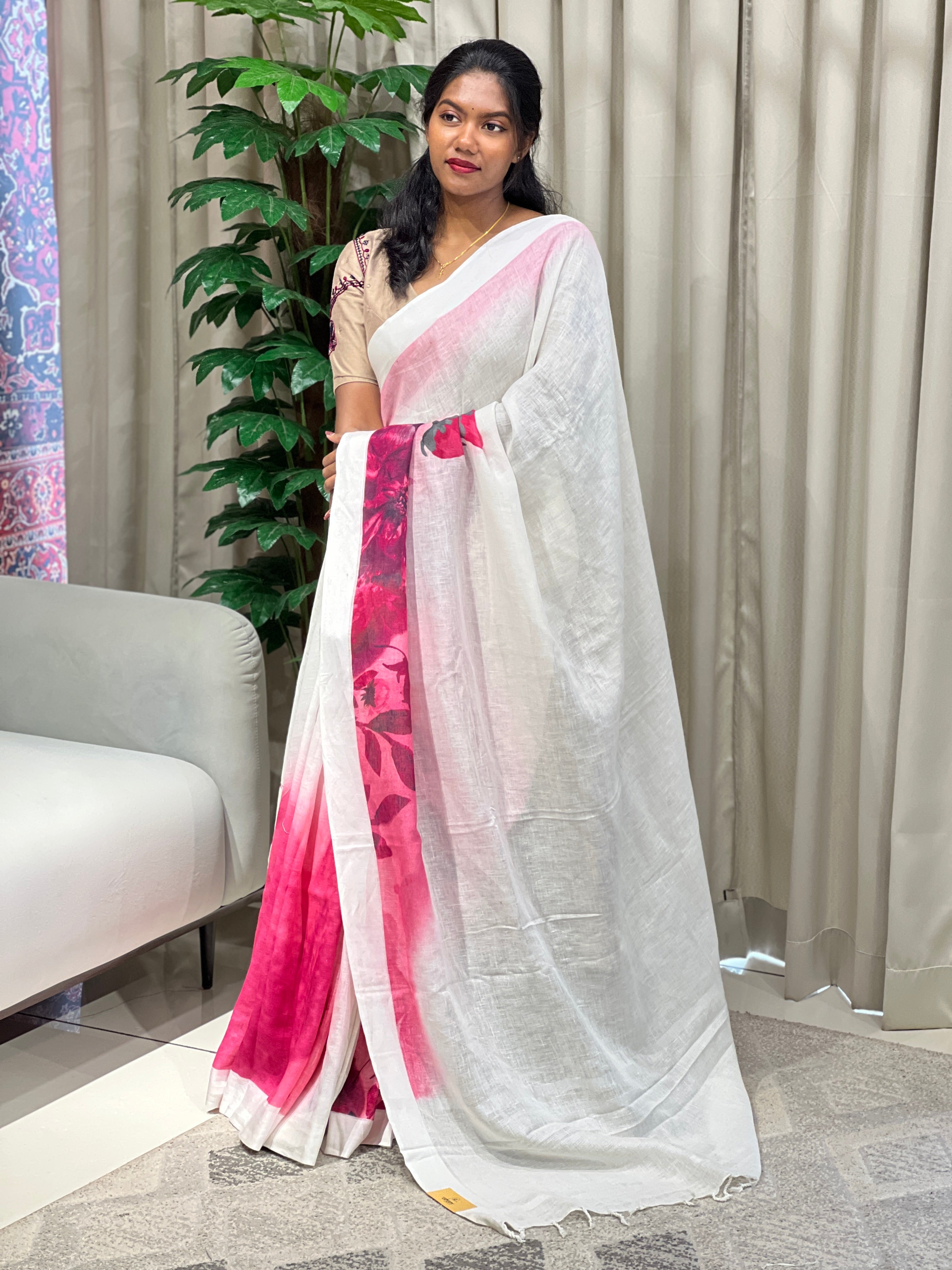 Floral Digital Printed Pure Linen Saree | MR438