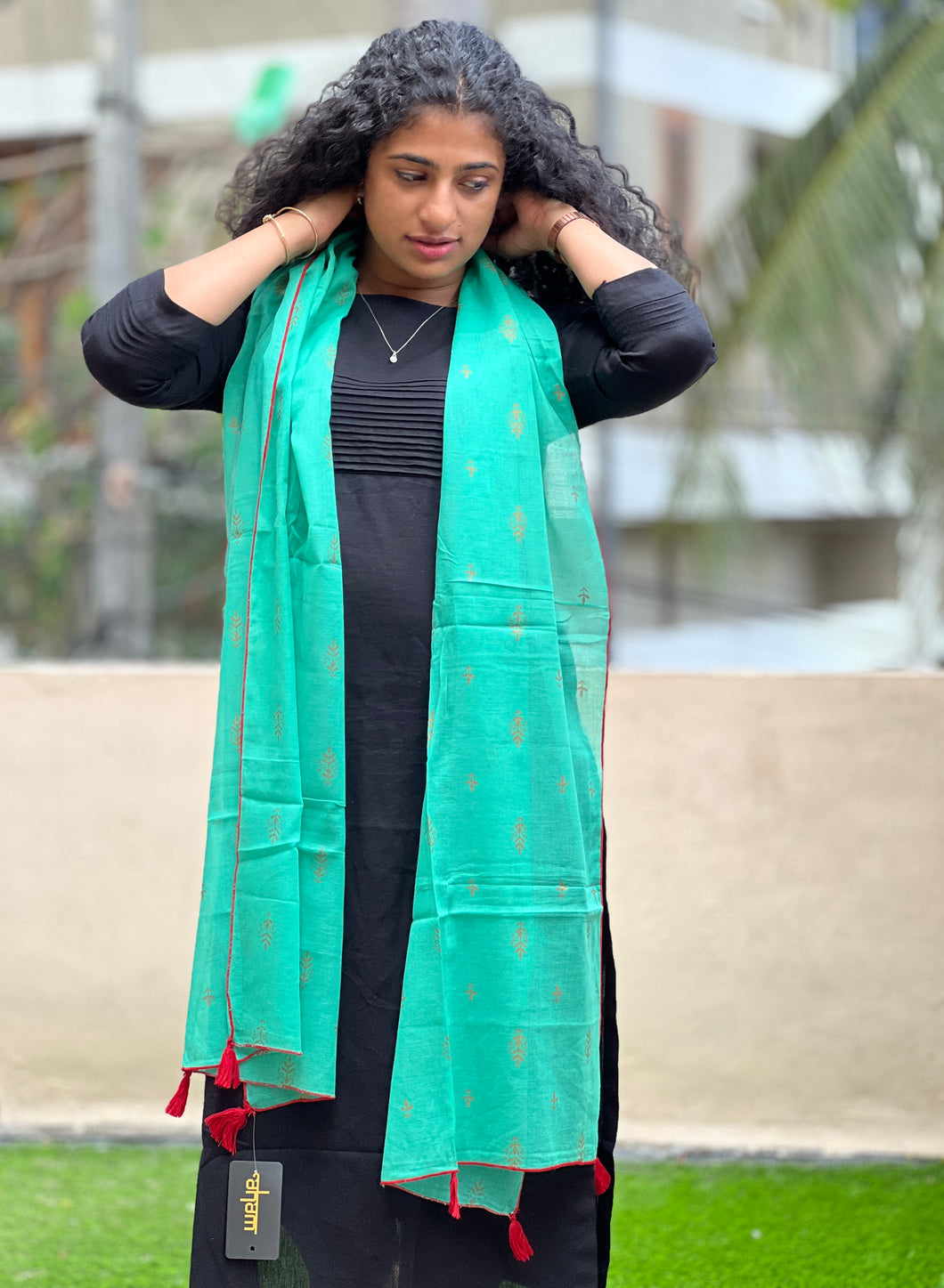 Block Printed Soft Cotton Dupatta | AHD1169